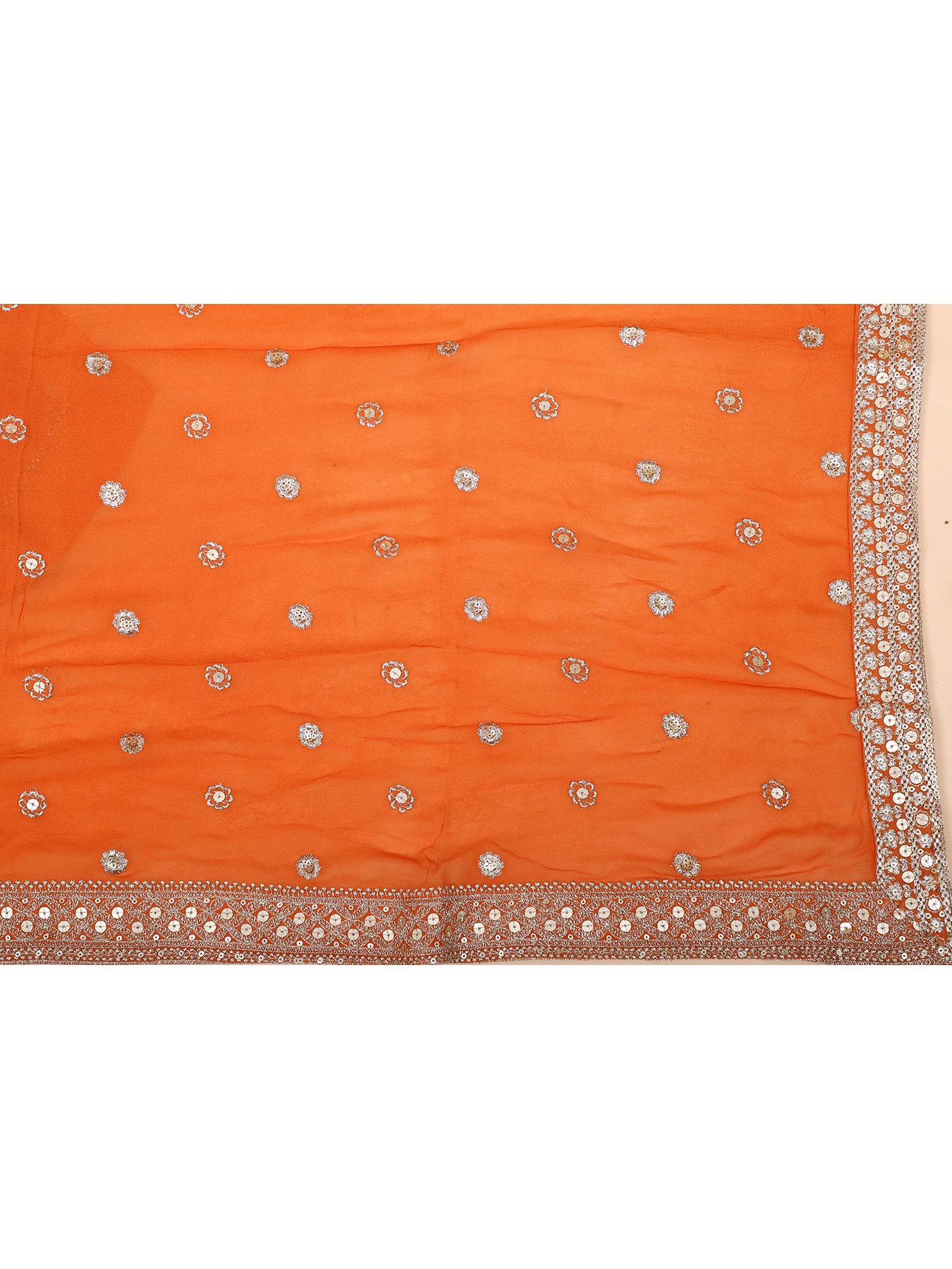 Elegant Orange Lehenga Set With Rich Embroidery And Sequins