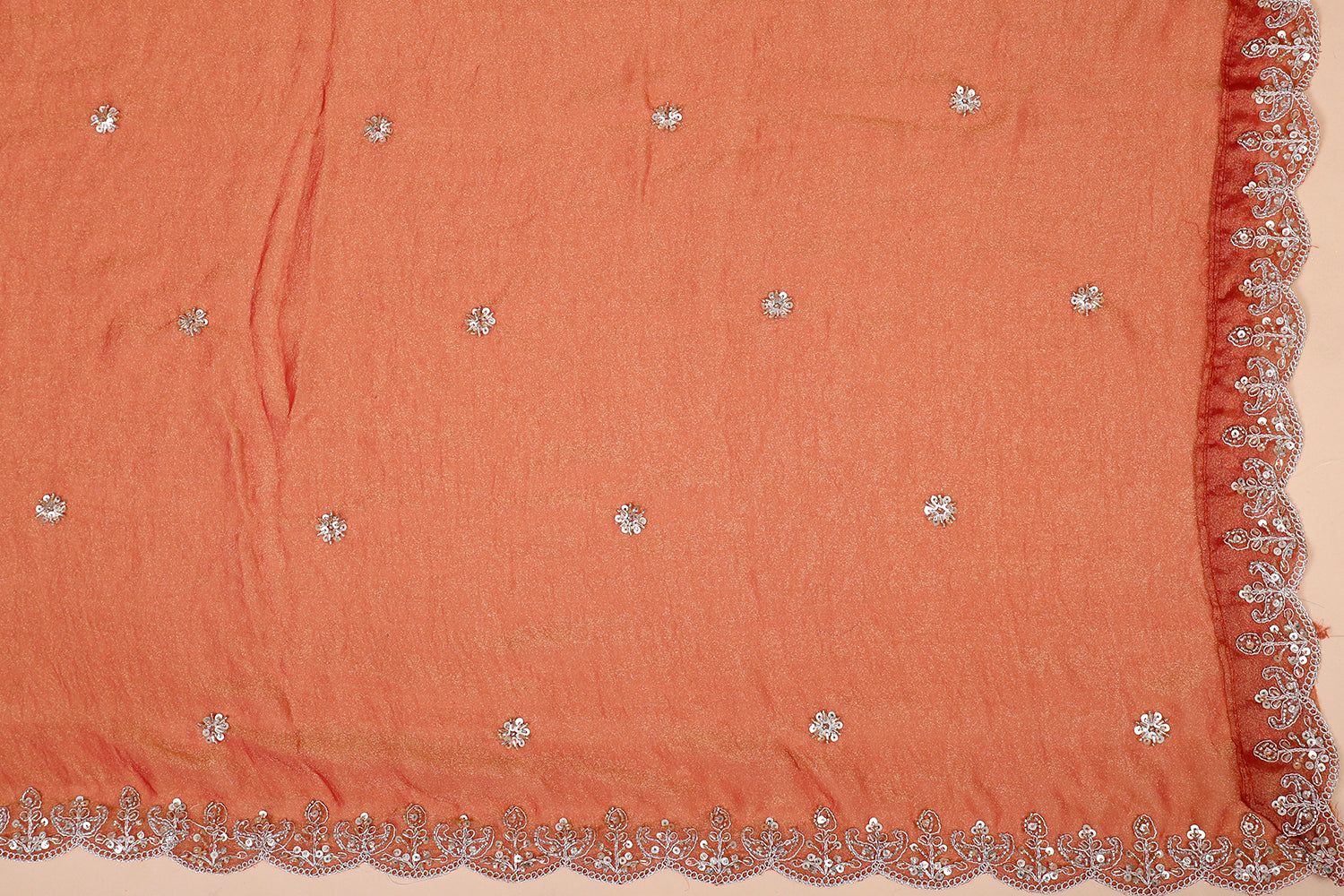 Shimmering Peach Pink Thread Lehenga
