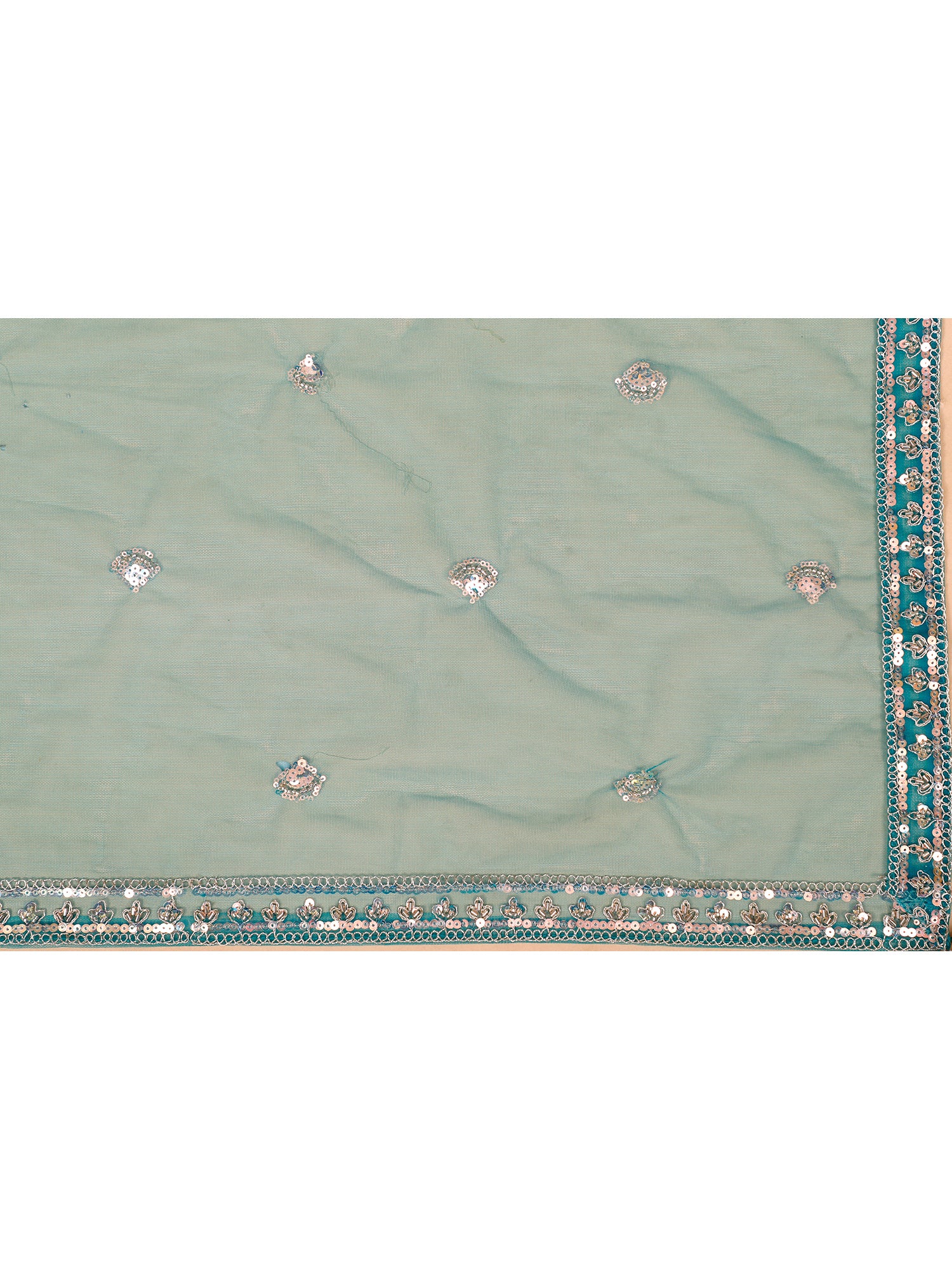 Rama Blue Net Lehenga With Coding Work