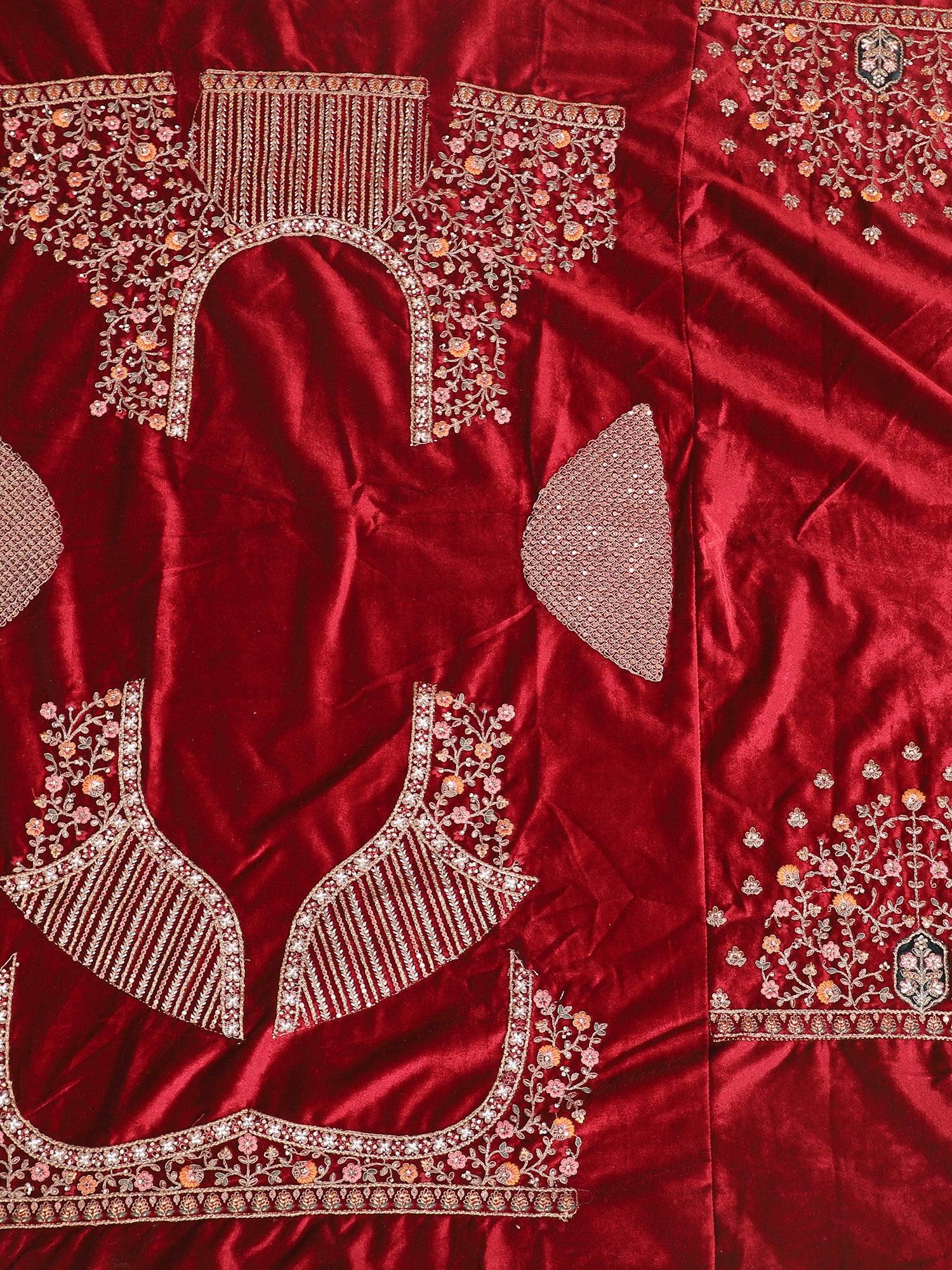 Eternal Multi Velvet Lehenga Adorned With Celestial Jarkan Detailing
