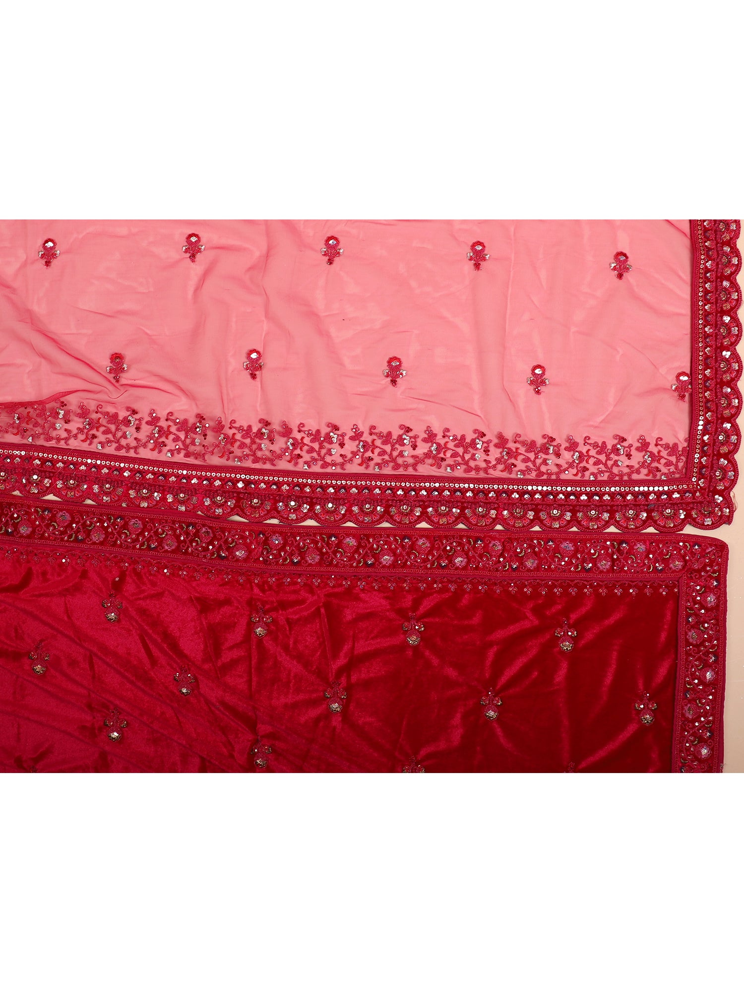Bridal Rani Velvet Lehenga With Jarkan Detailing