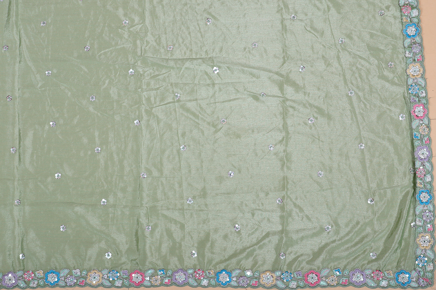 Sea Green Chinon Lehenga With Thread