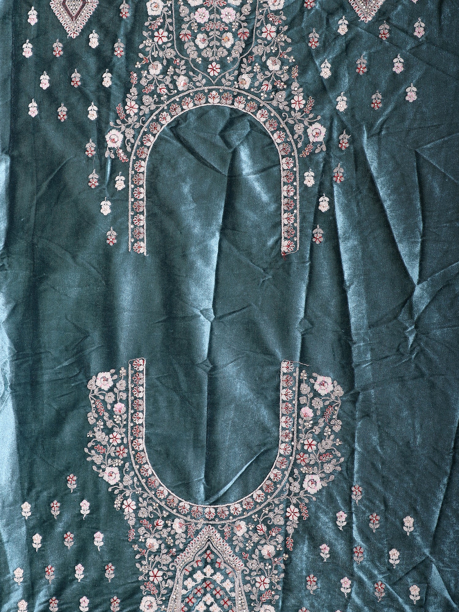 Rama Blue Velvet Mirror Jarkan Bridal Lehenga