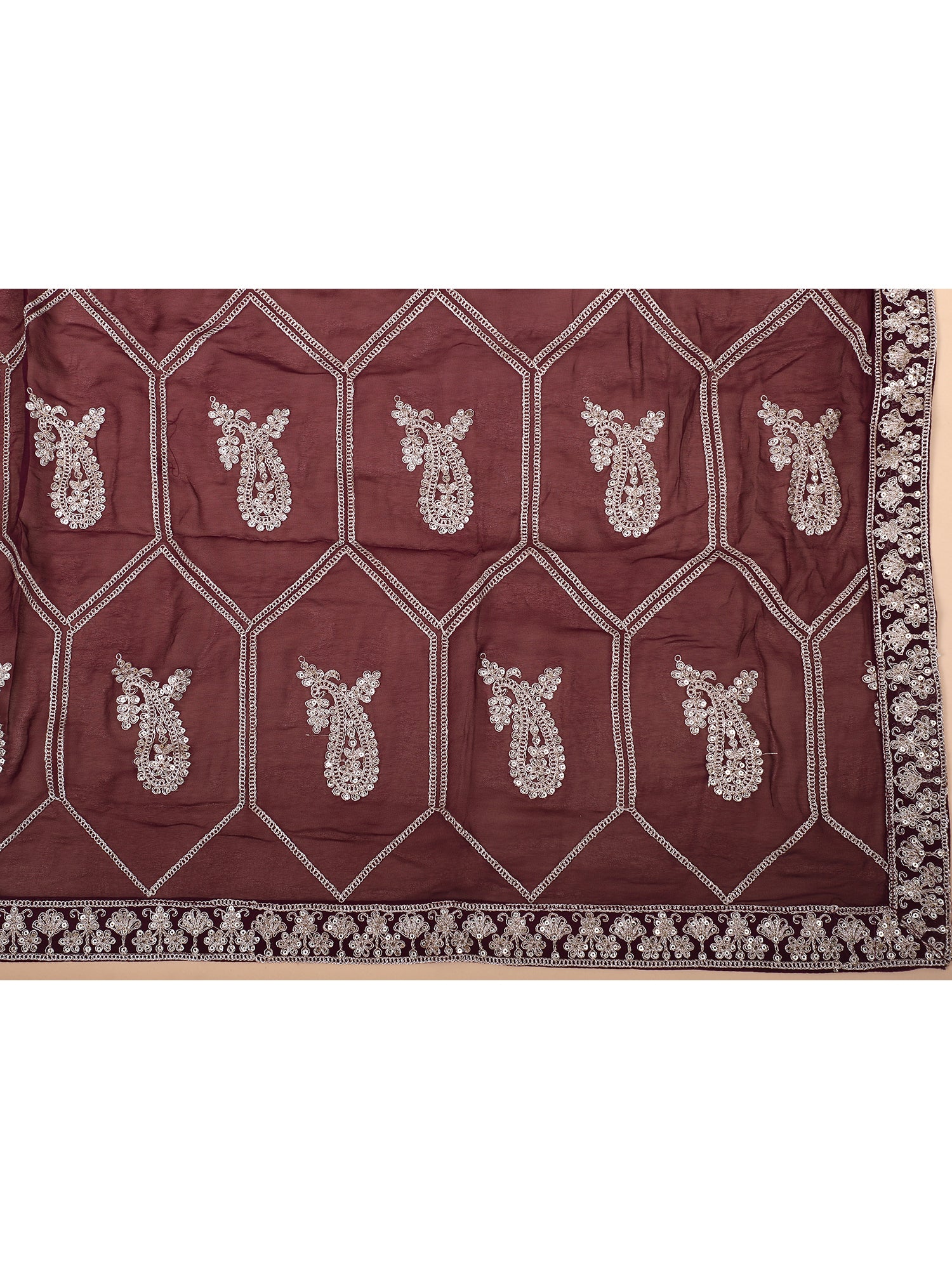 Royal Maroon Georgette Embroidered Lehenga
