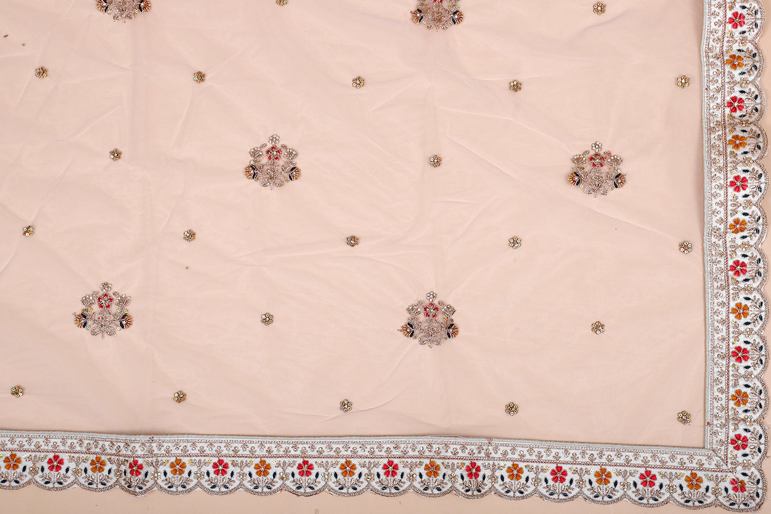 White-Red Banarasi Silk Lehenga