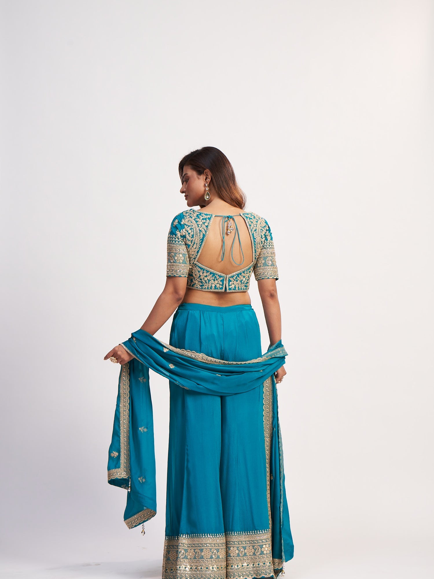 Rama Blue Indo-Western Pure Chinon Dress