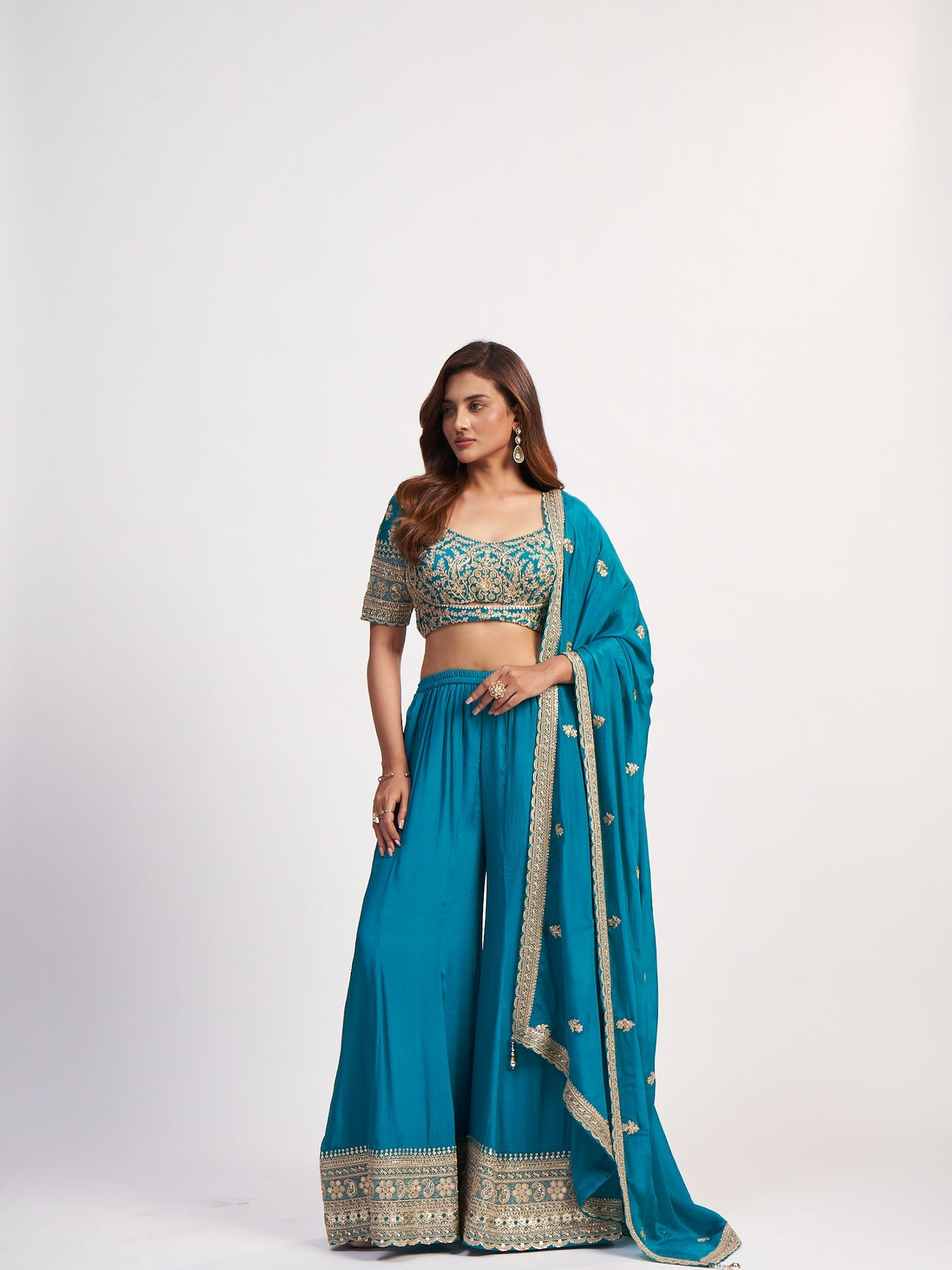 Rama Blue Indo-Western Pure Chinon Dress
