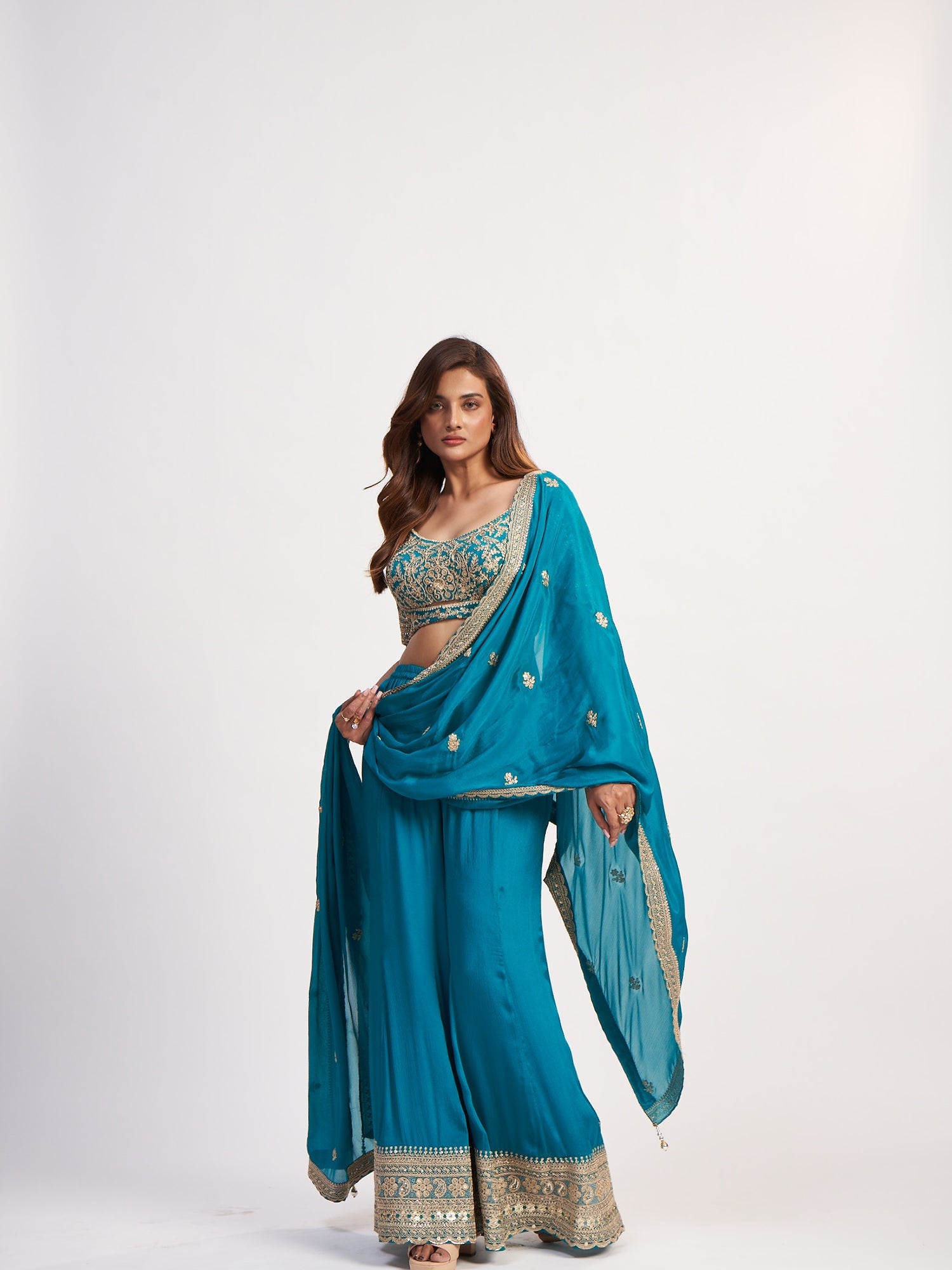 Rama Blue Indo-Western Pure Chinon Dress