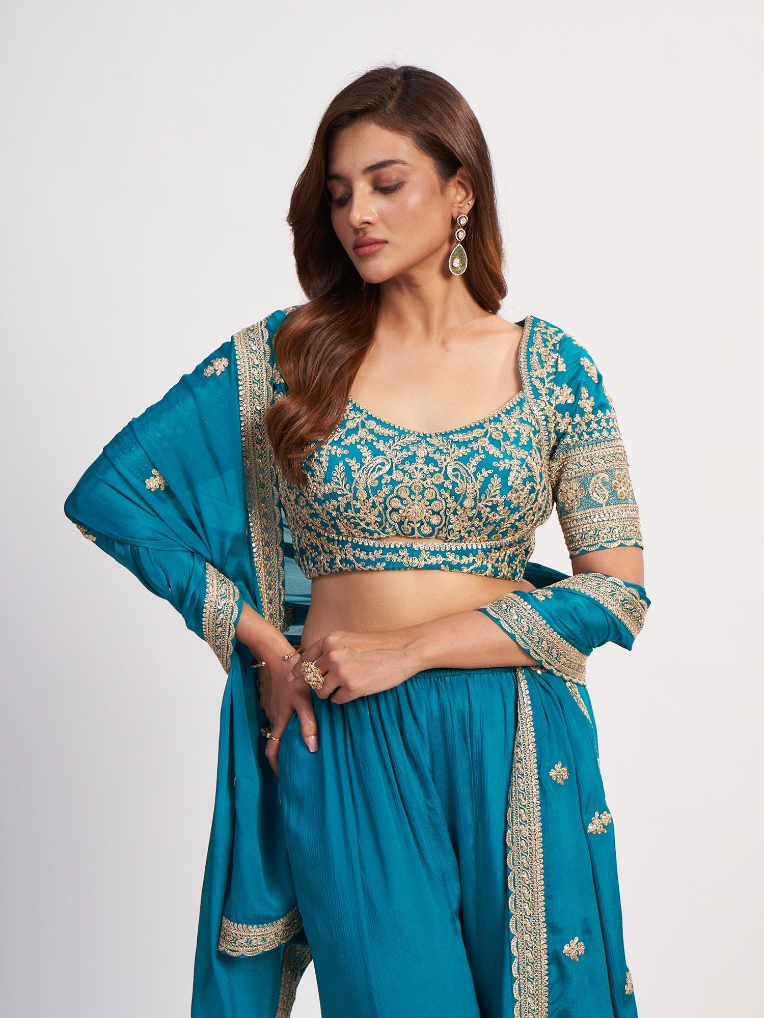 Rama Blue Indo-Western Pure Chinon Dress