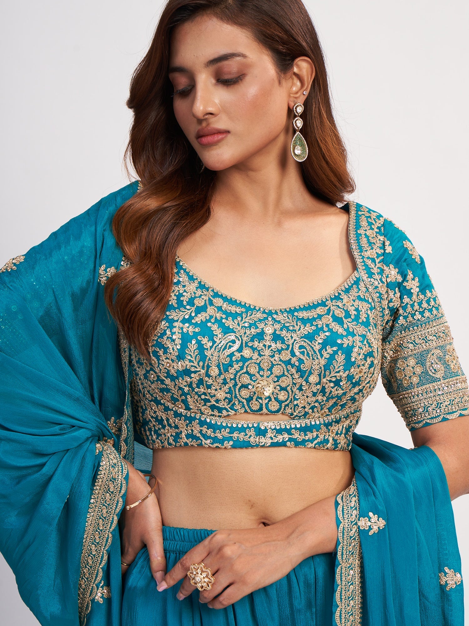 Rama Blue Indo-Western Pure Chinon Dress