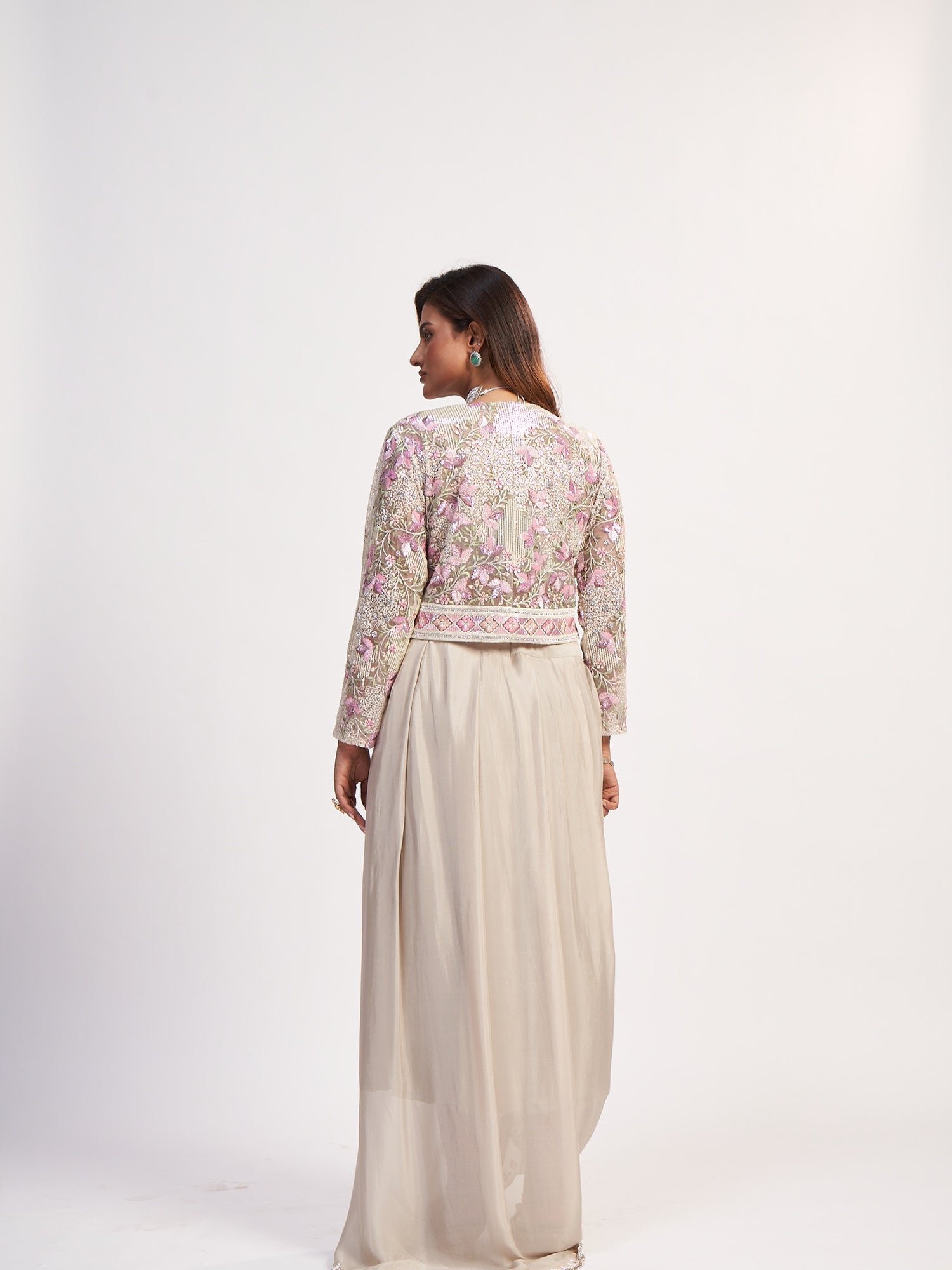 Cream Indo-Western Pure Chinon Dress