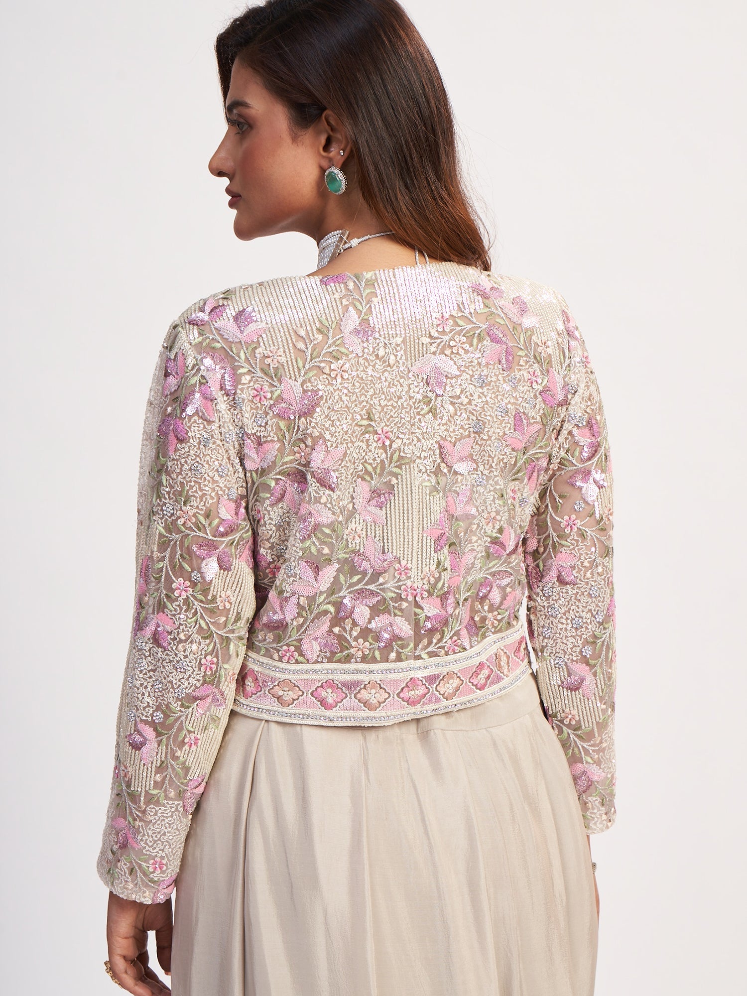 Cream Indo-Western Pure Chinon Dress