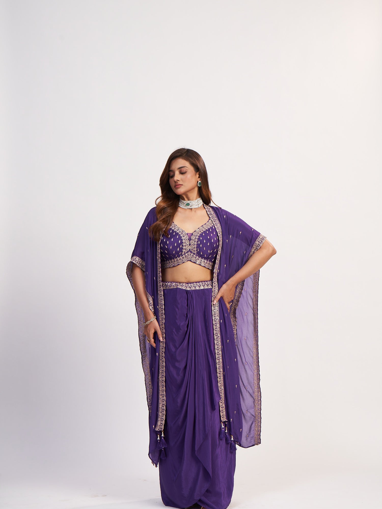 Royal Purple Indo-Western Pure Chinon Dress <!--  Kapoor Lehenga Saree-->