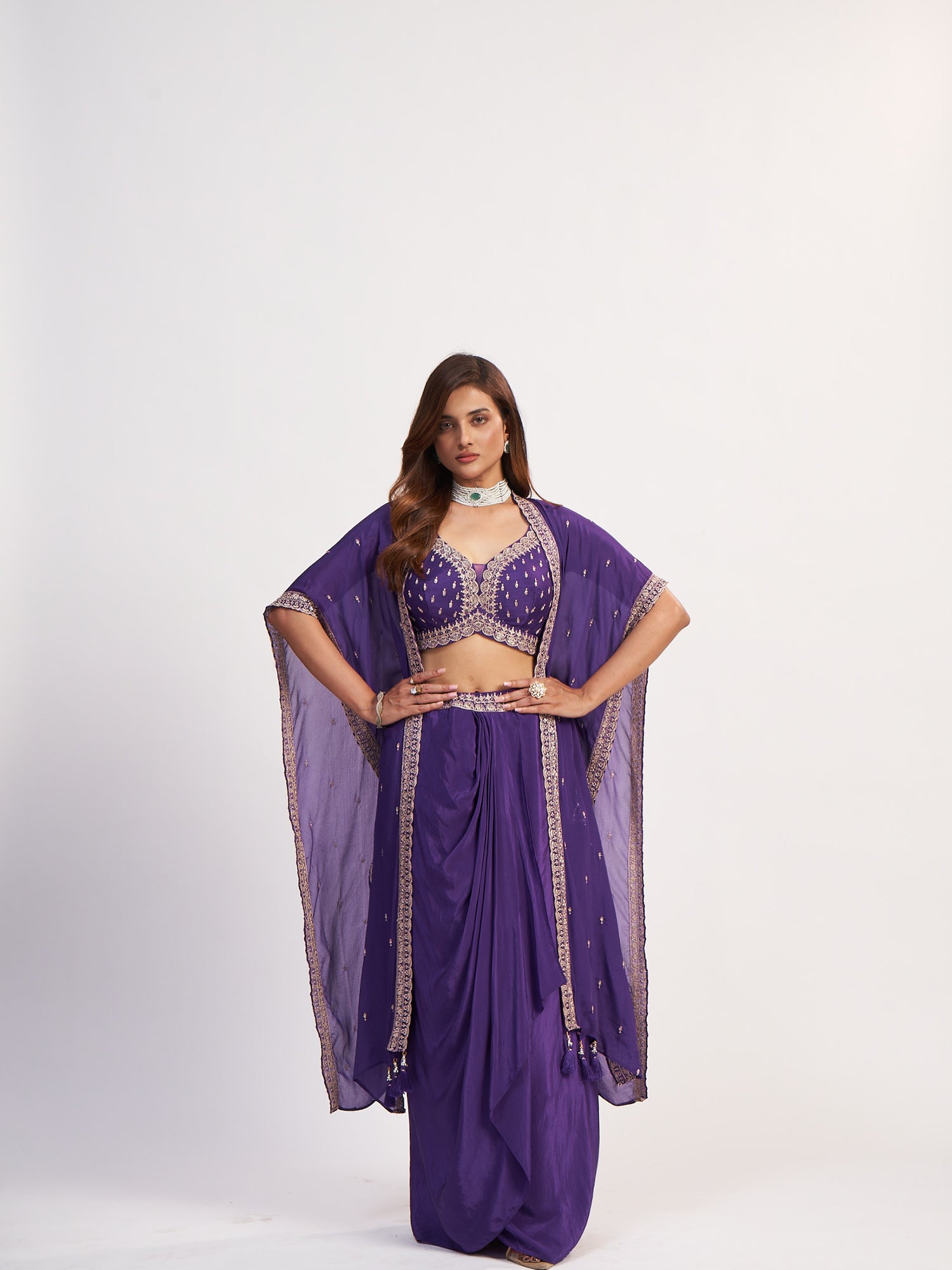 fitted lace wedding dress Regal Purple Indo-Western Pure Chinon <!-- – Kapoor Lehenga Saree--> main image 0