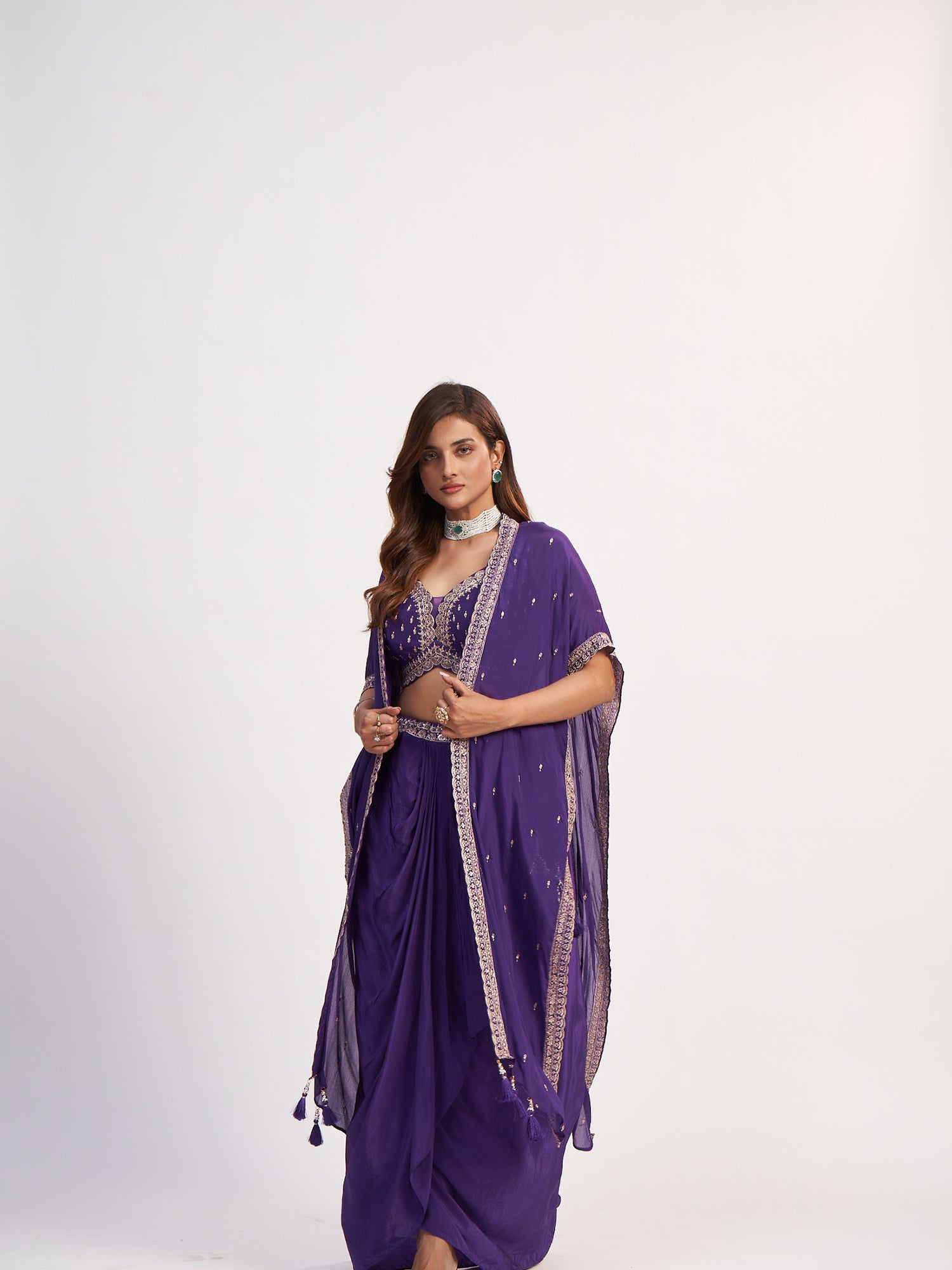 Royal Purple Indo-Western Pure Chinon Dress