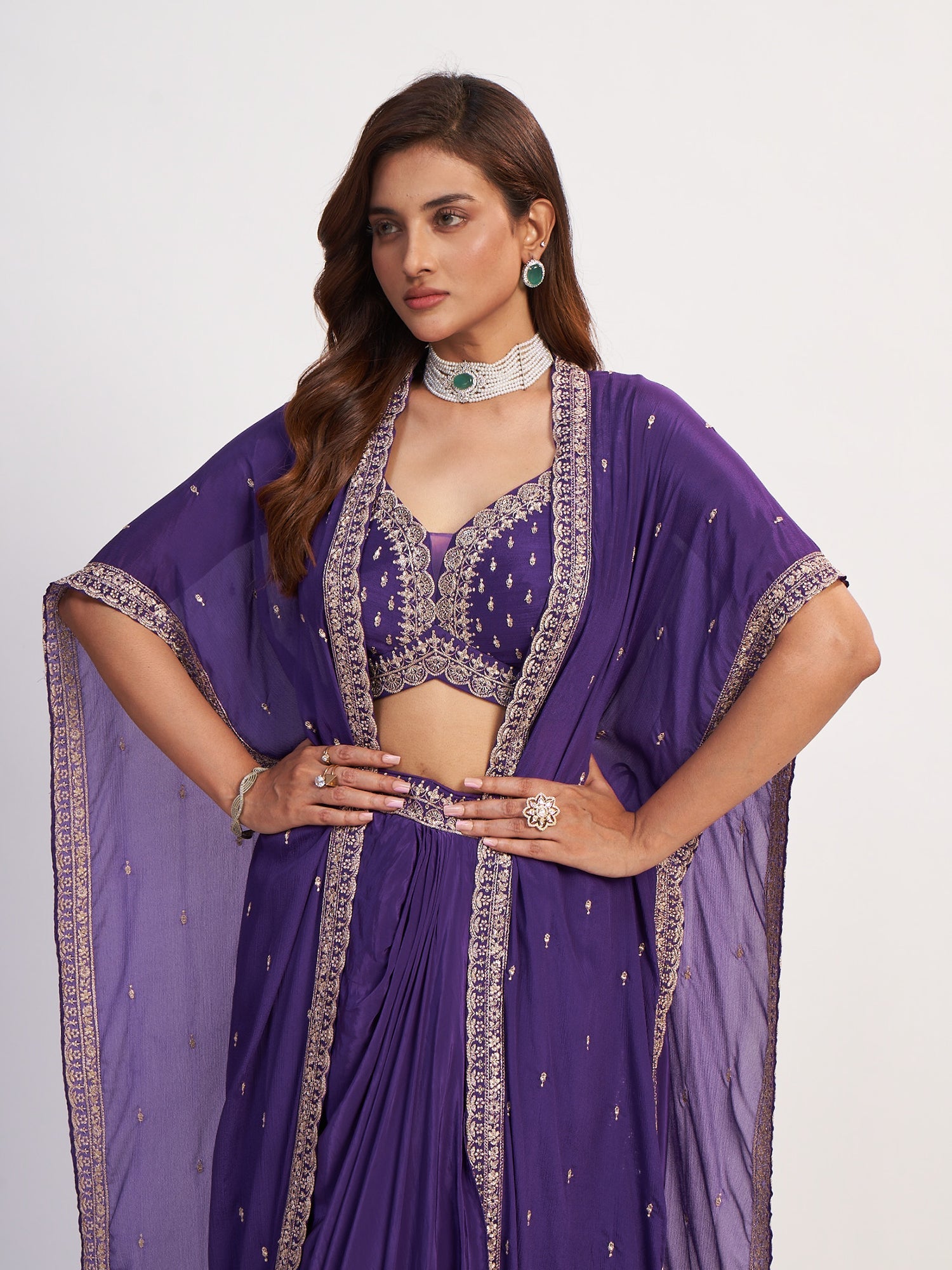 Royal Purple Indo-Western Pure Chinon Dress