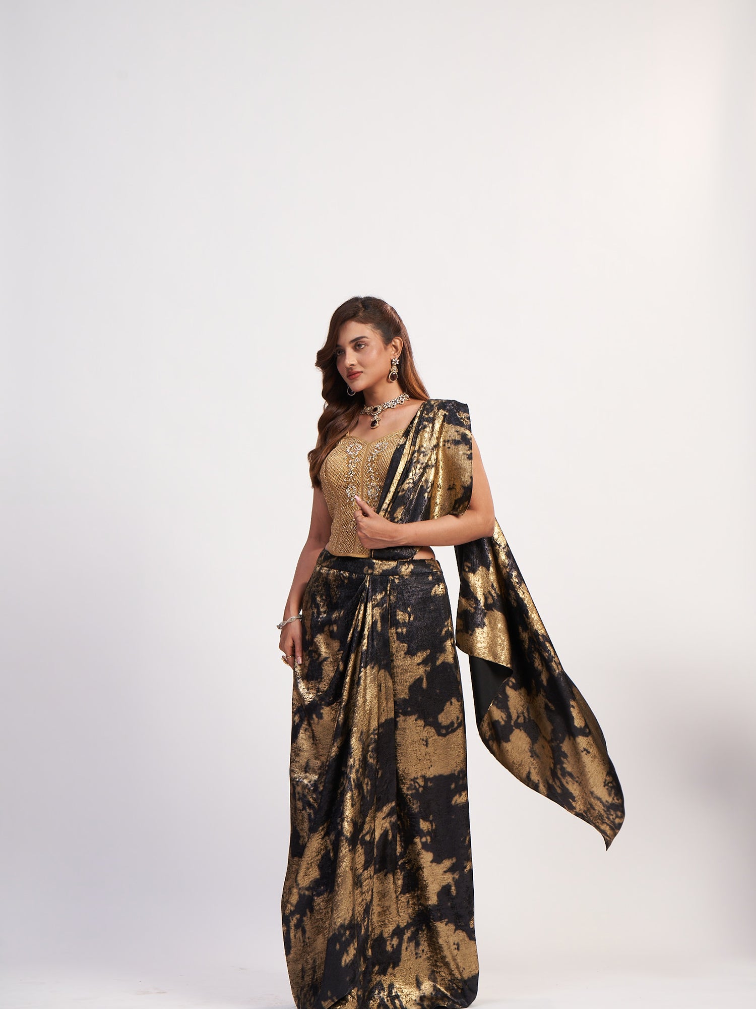 Midnight Black & Gold Indo-Western Dress
