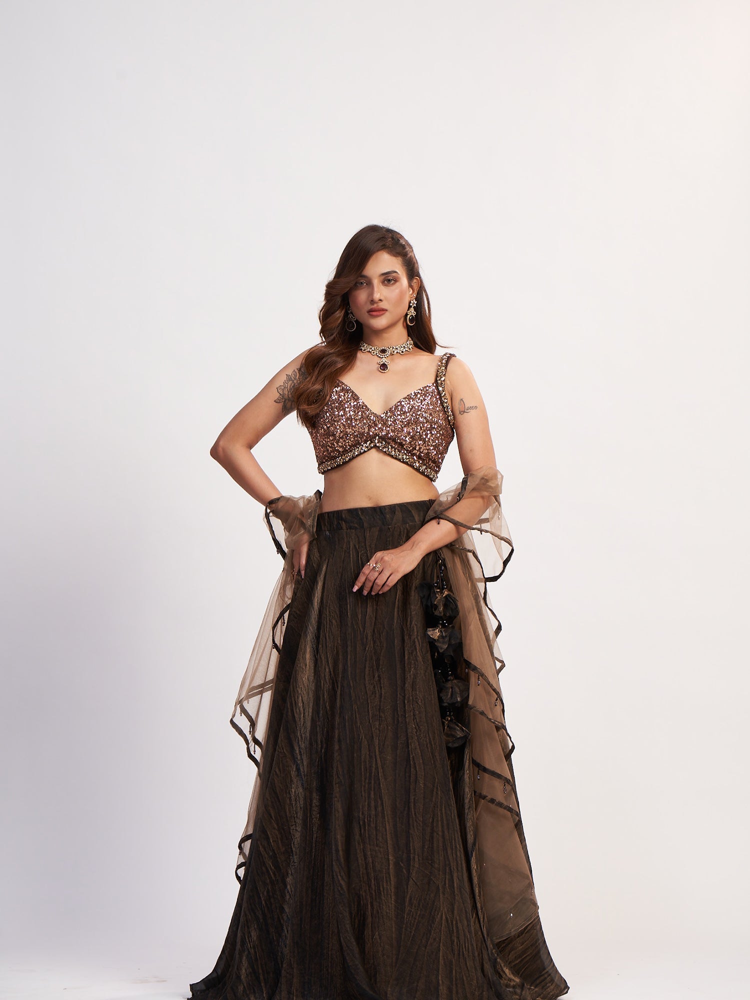 Copper Elegance Lehenga in Imported Fabric