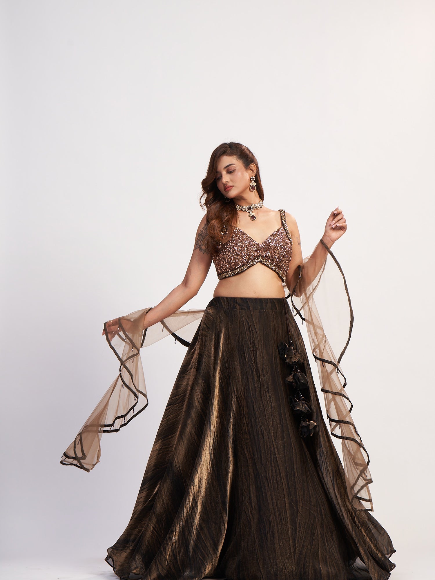 Copper Elegance Lehenga in Imported Fabric