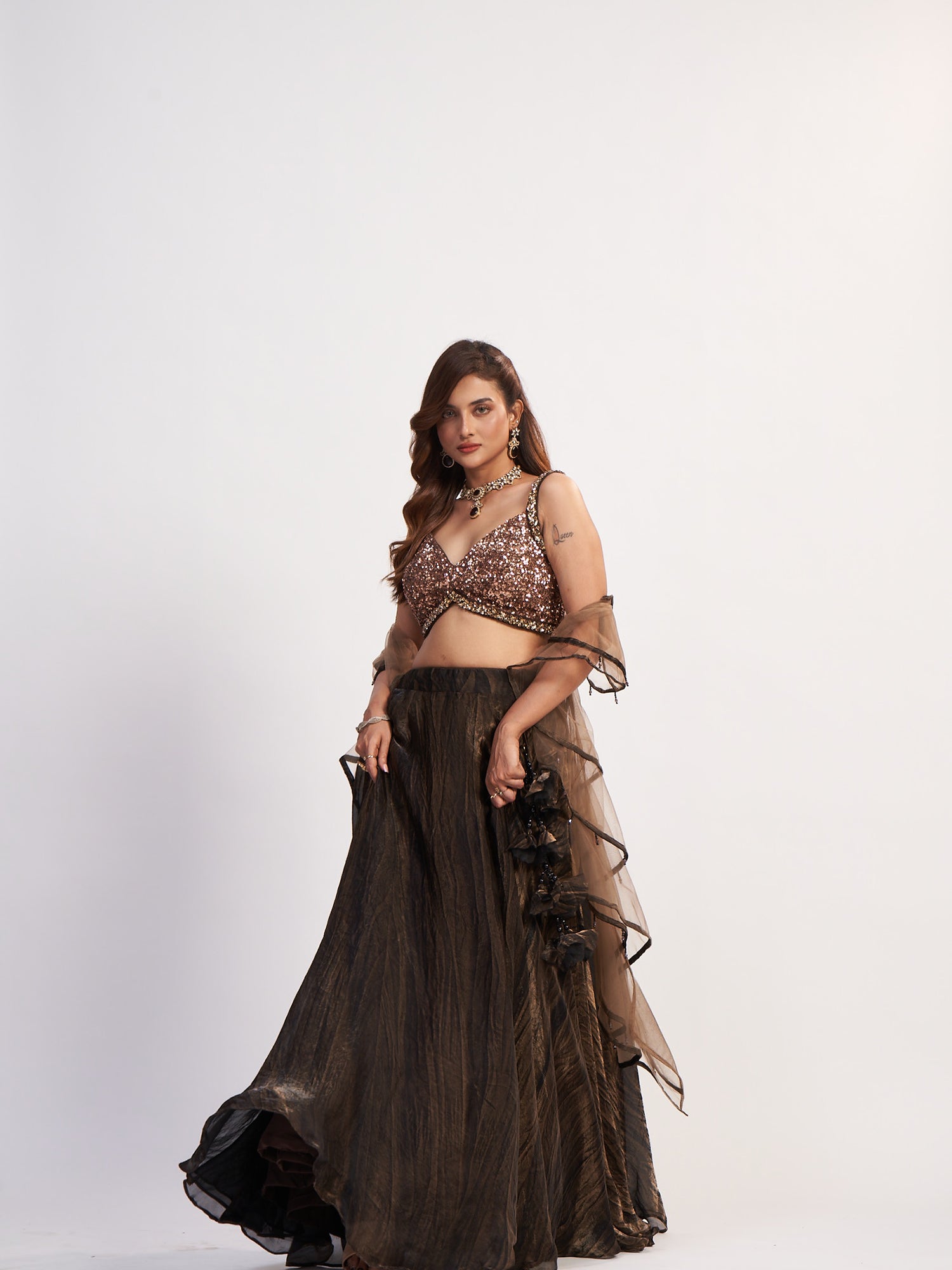 Copper Elegance Lehenga in Imported Fabric