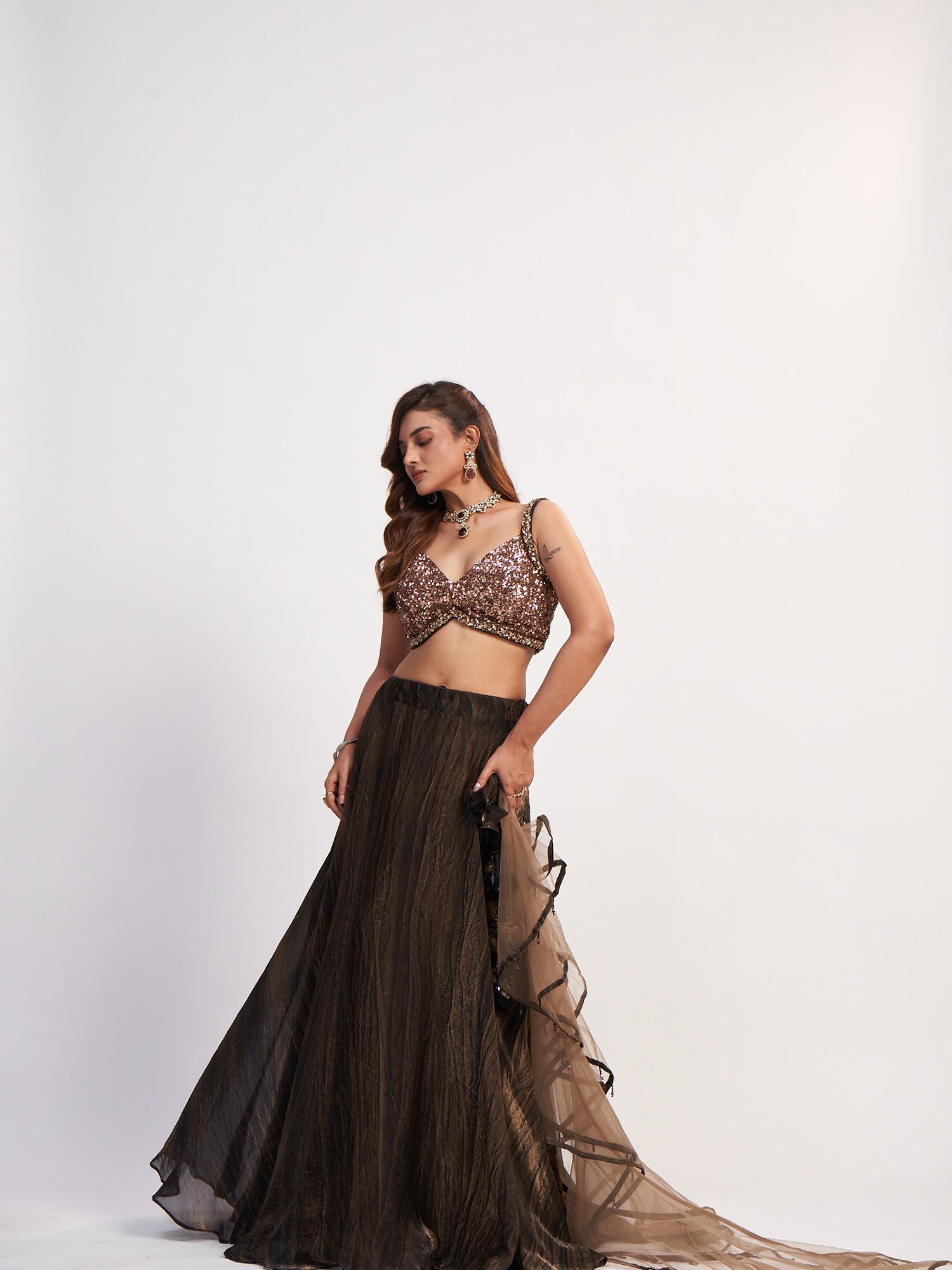 Copper Elegance Lehenga in Imported Fabric