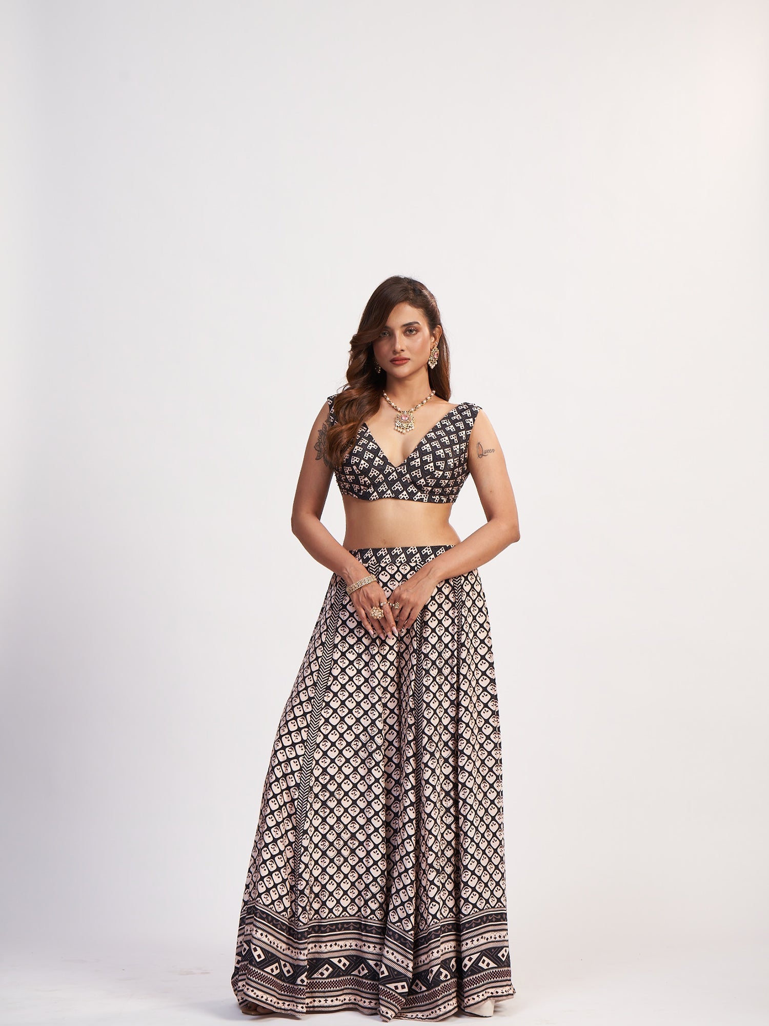 Black & White Soft Satin Lehenga