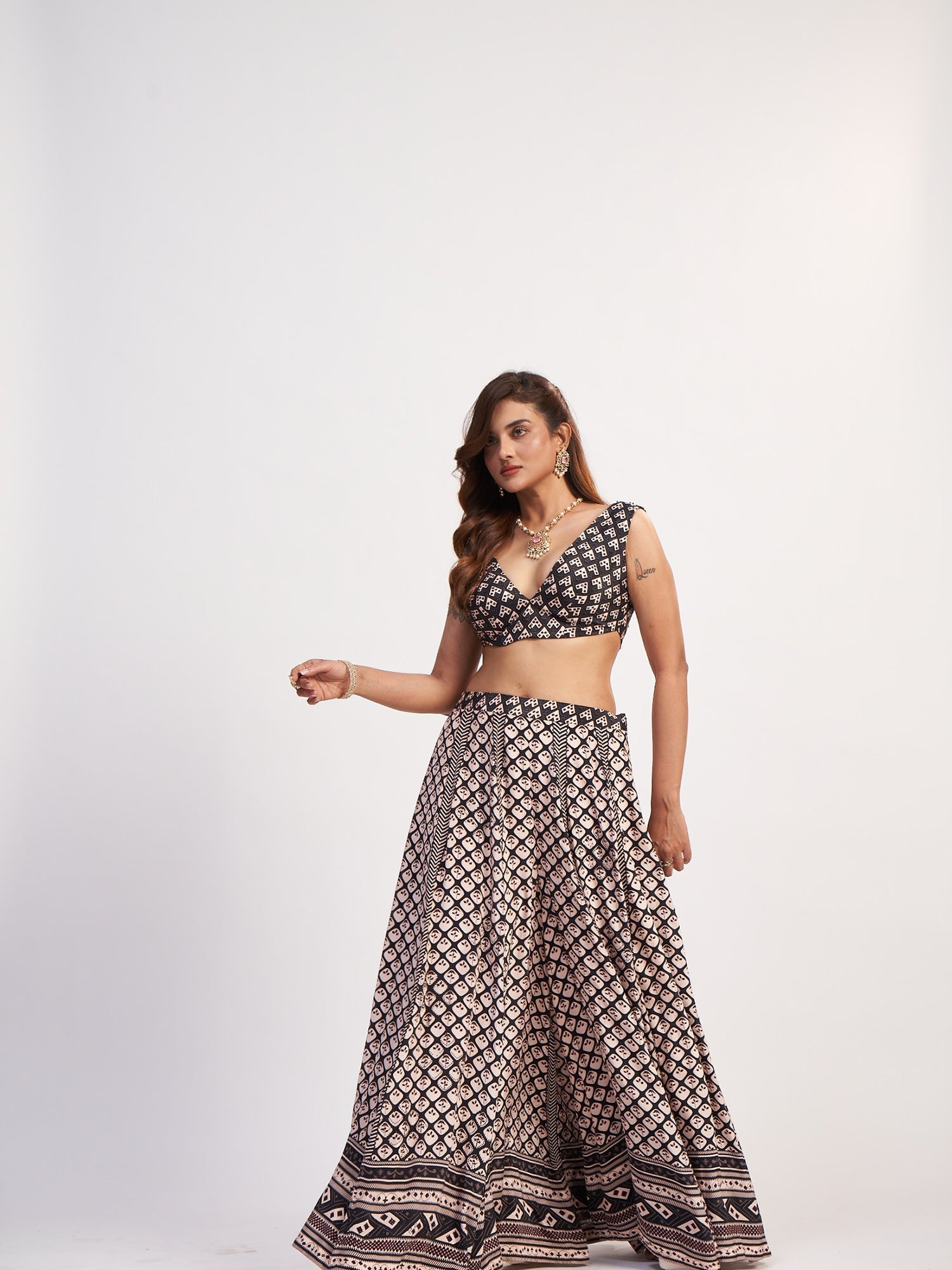 Black & White Soft Satin Lehenga