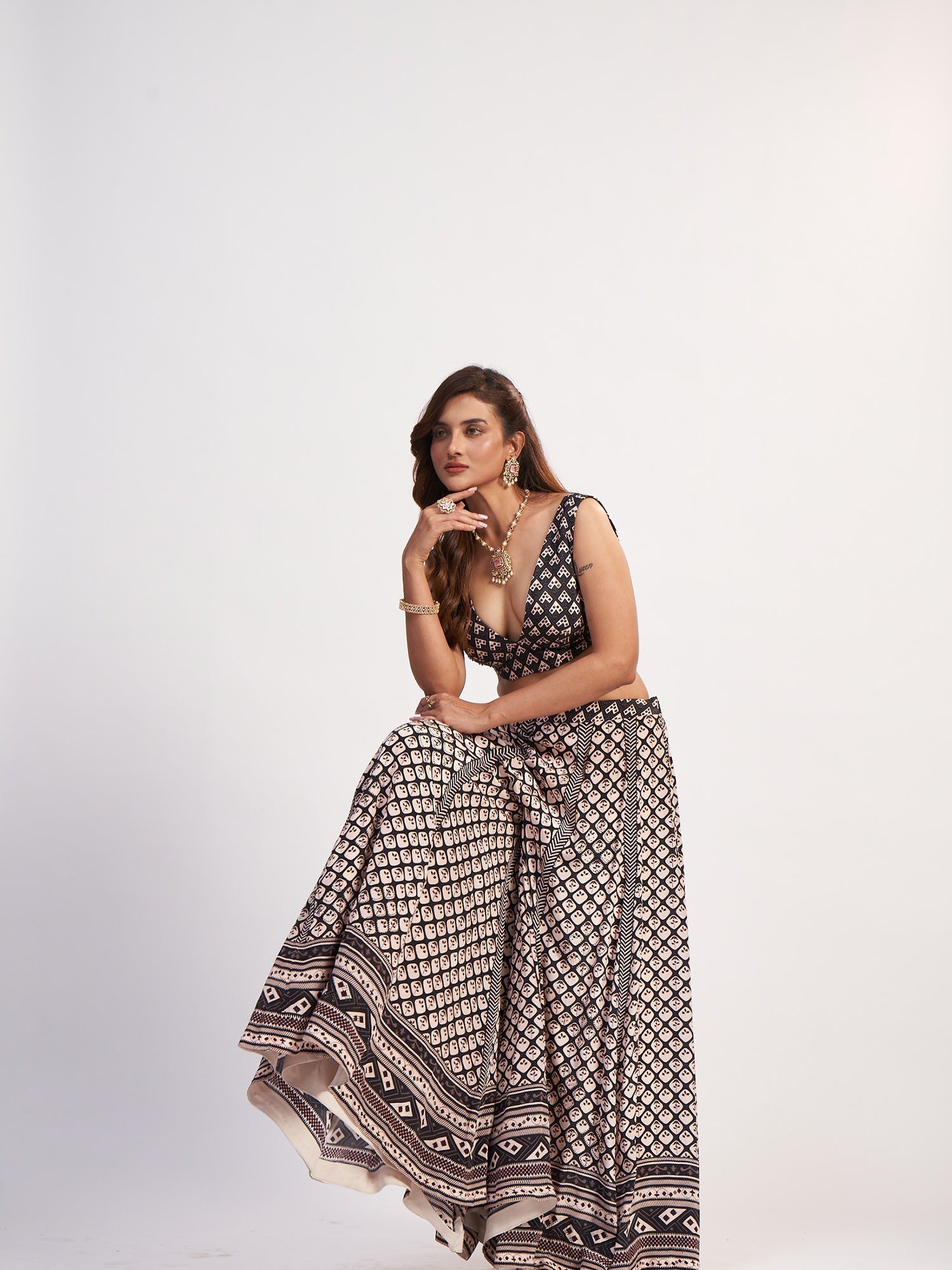 Black & White Soft Satin Lehenga