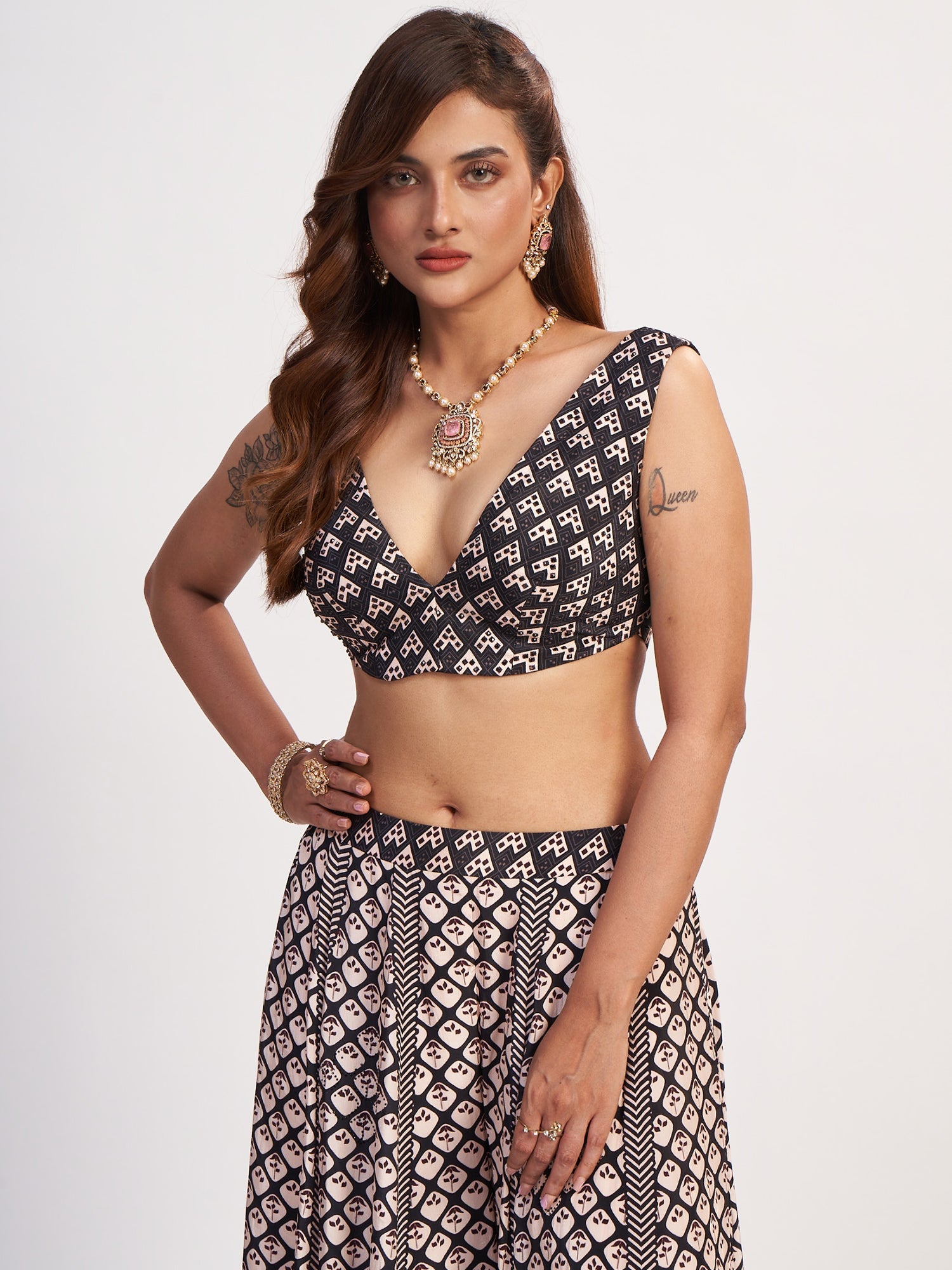 Black & White Soft Satin Lehenga