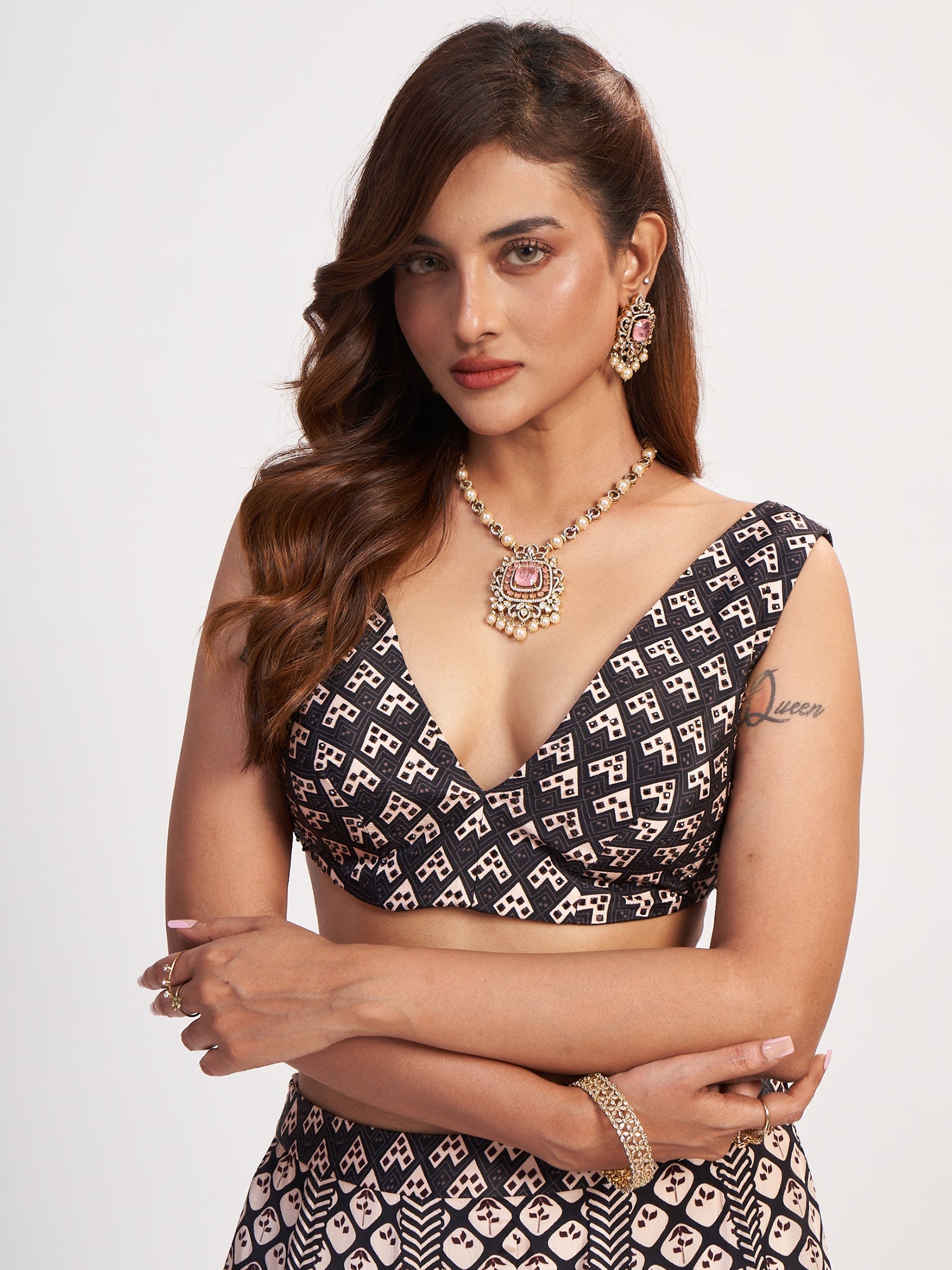 Black & White Soft Satin Lehenga