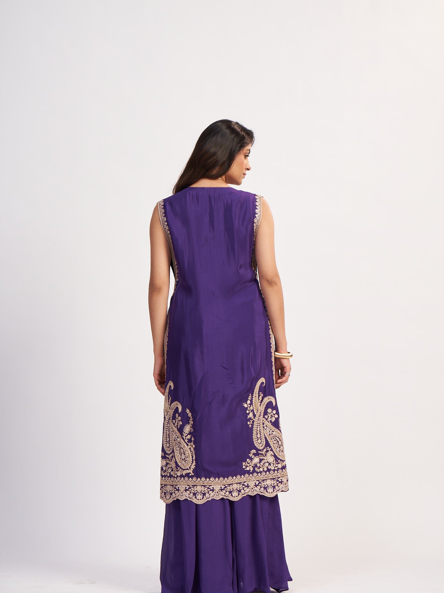 Regal Purple Indo-Western Pure Chinon