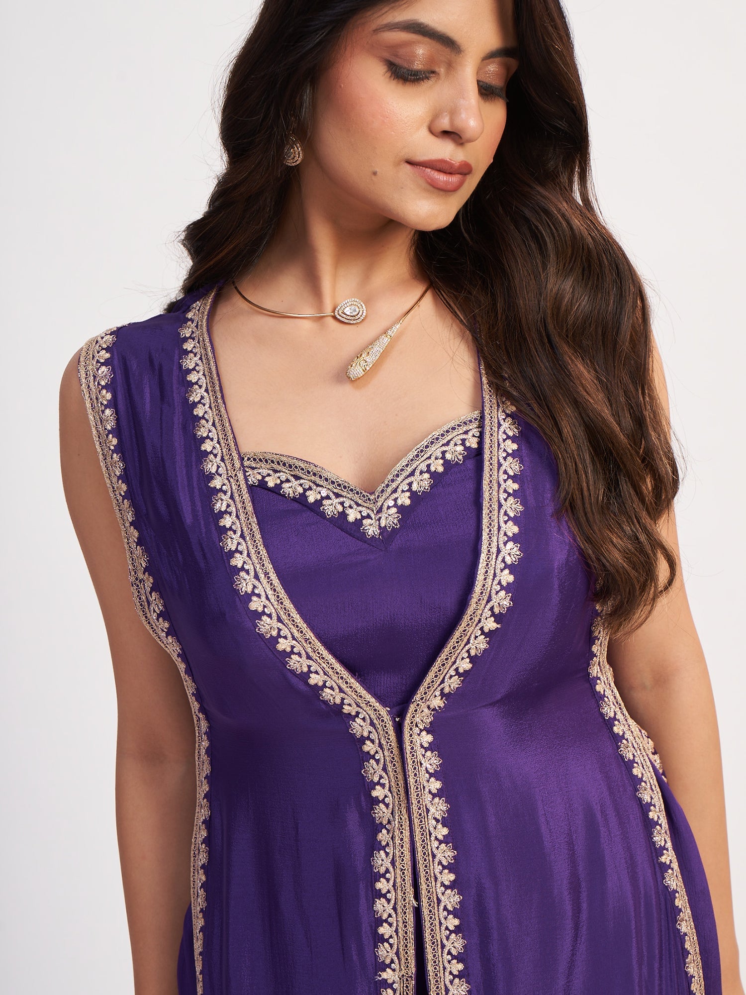 Regal Purple Indo-Western Pure Chinon