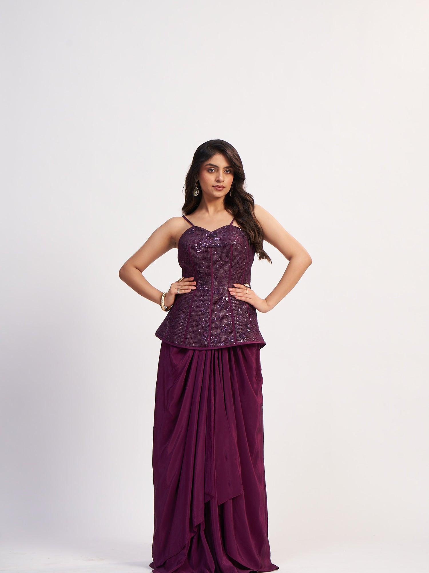 Royal Purple Indo-Western Pure Chinon