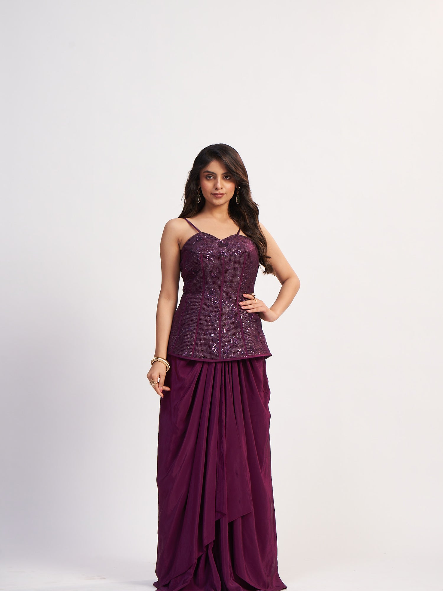Royal Purple Indo-Western Pure Chinon