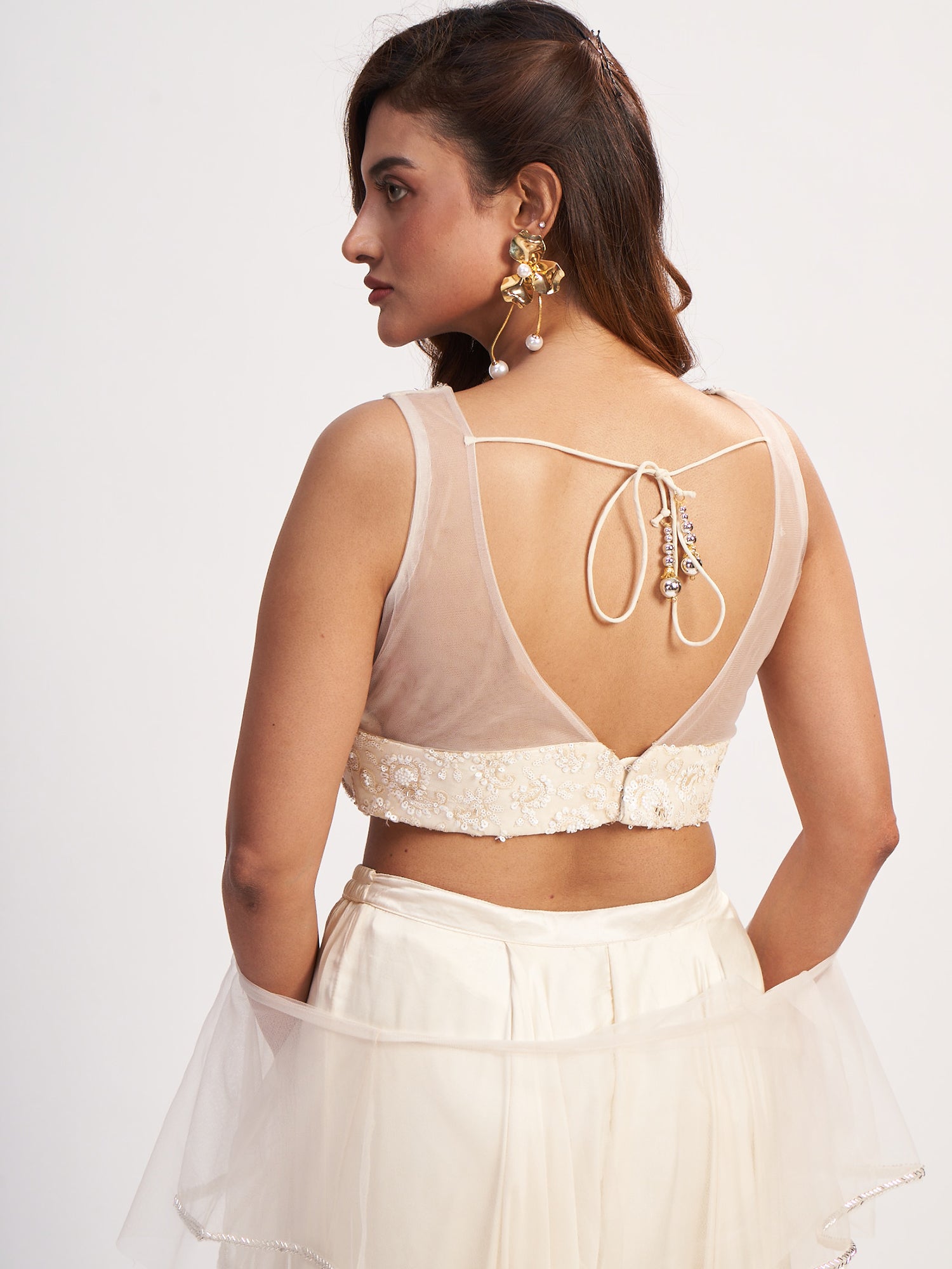 Cream Indo-Western Pure Chinon Dress