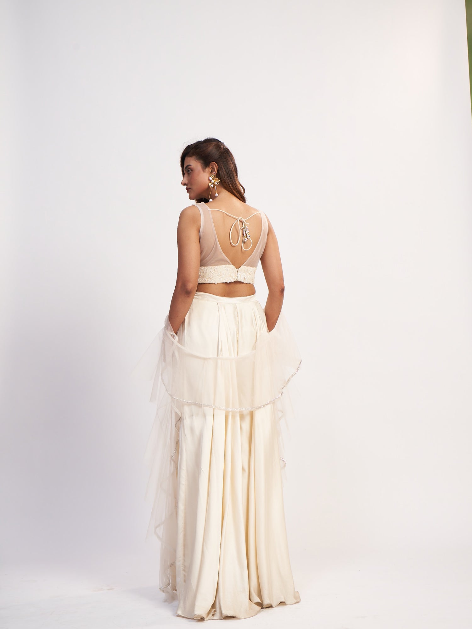 Cream Indo-Western Pure Chinon Dress