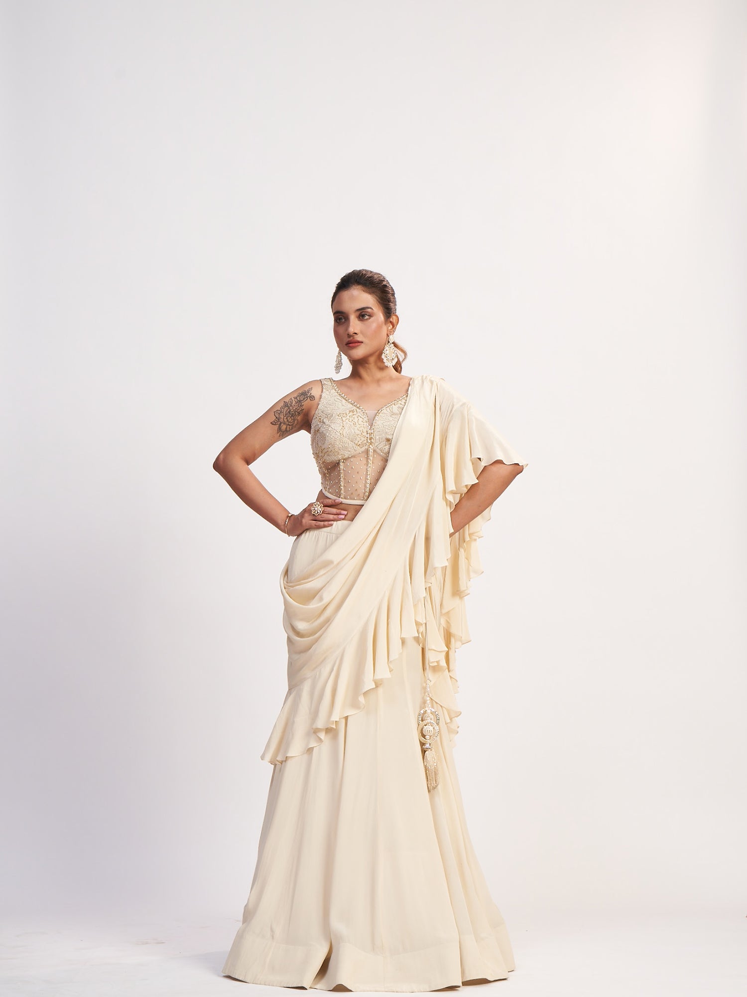 Off-White Indo-Western Pure Chinon Dress
