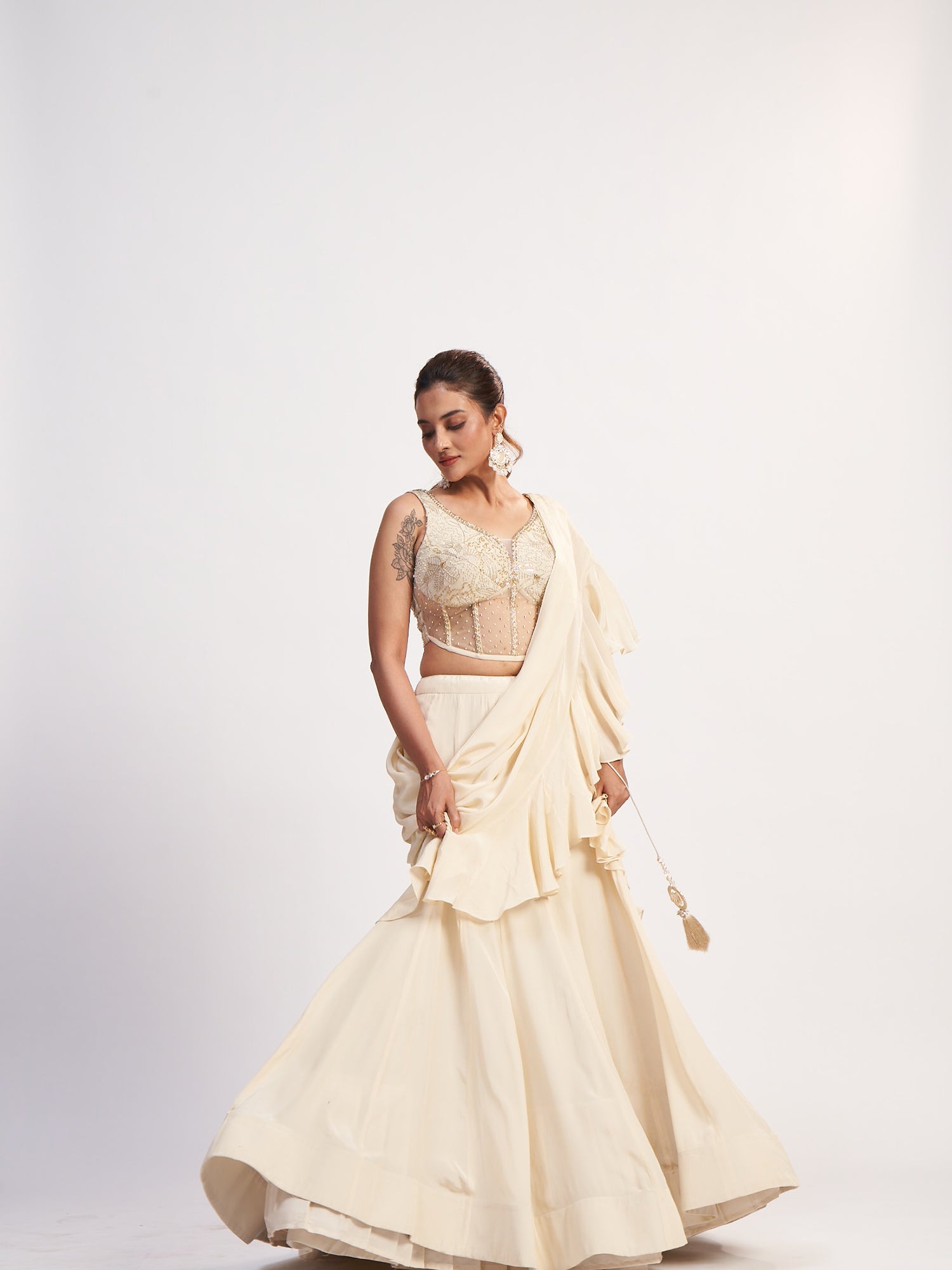 Off-White Indo-Western Pure Chinon Dress