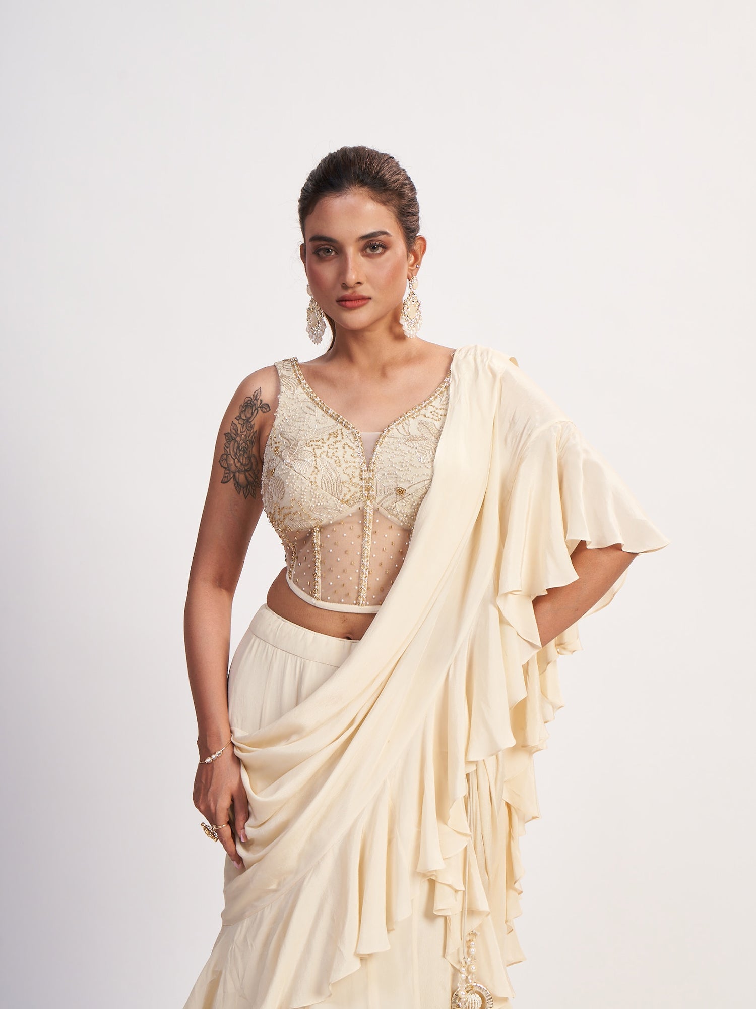 Off-White Indo-Western Pure Chinon Dress