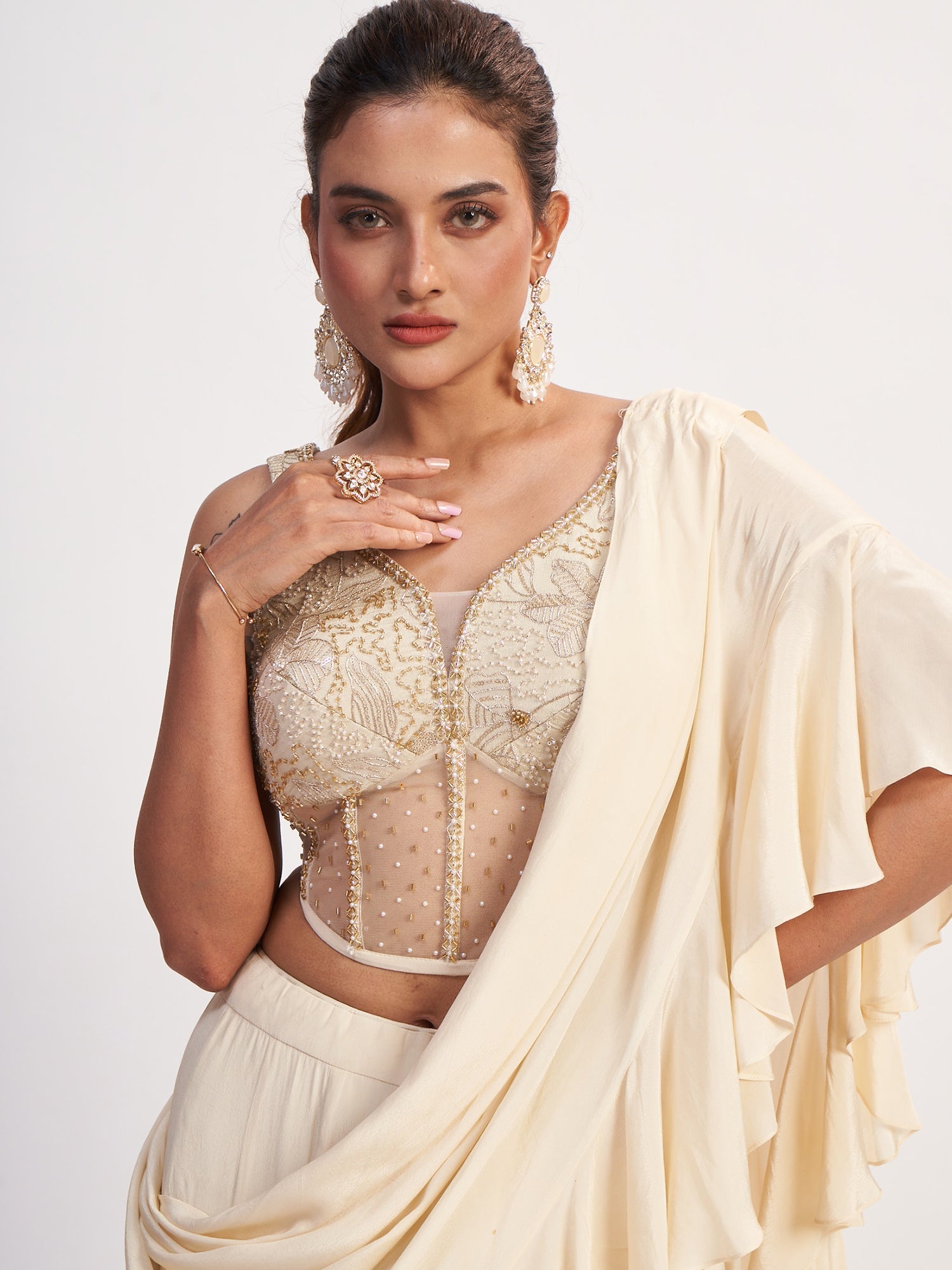 Off-White Indo-Western Pure Chinon Dress