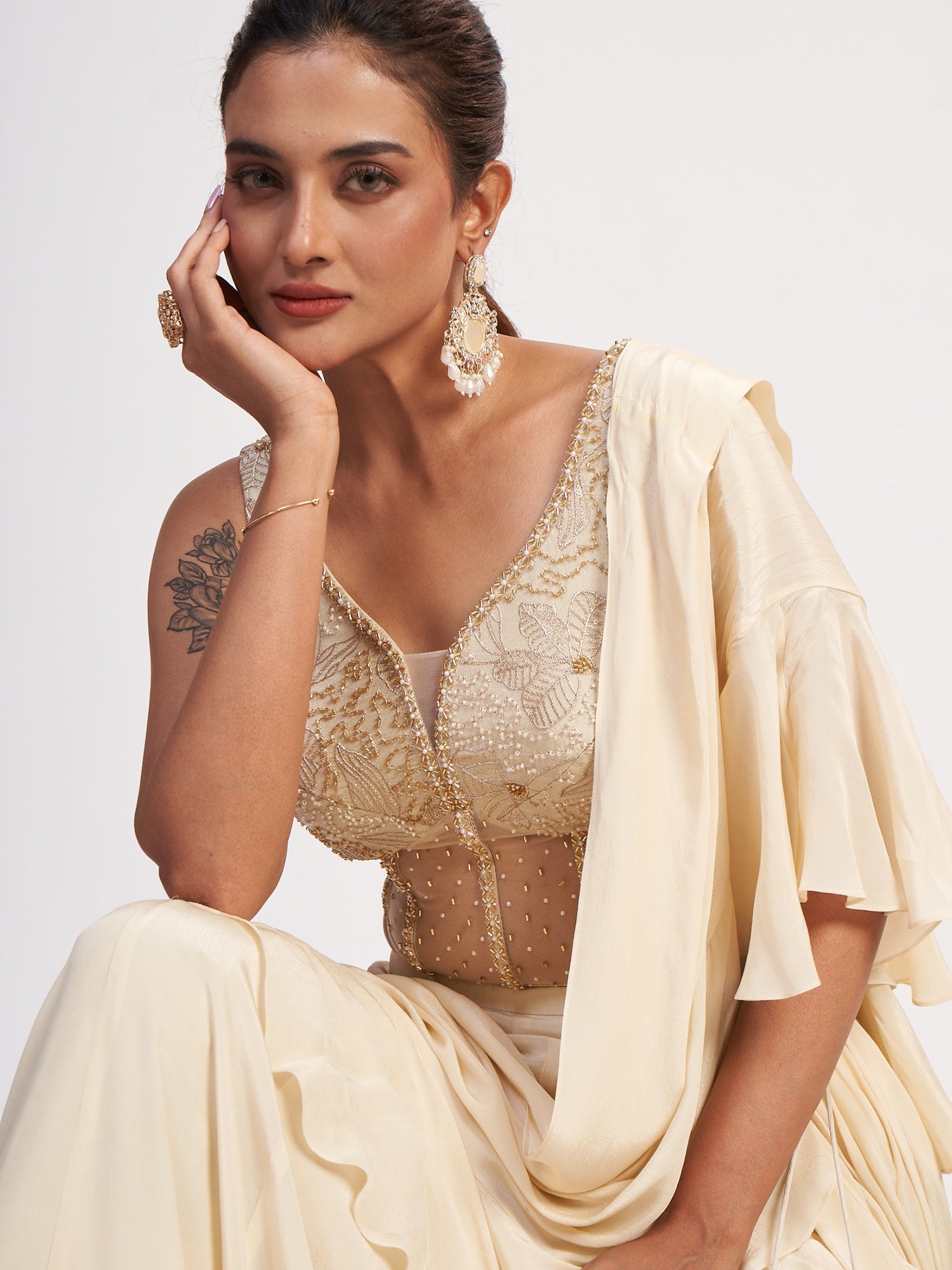 Off-White Indo-Western Pure Chinon Dress