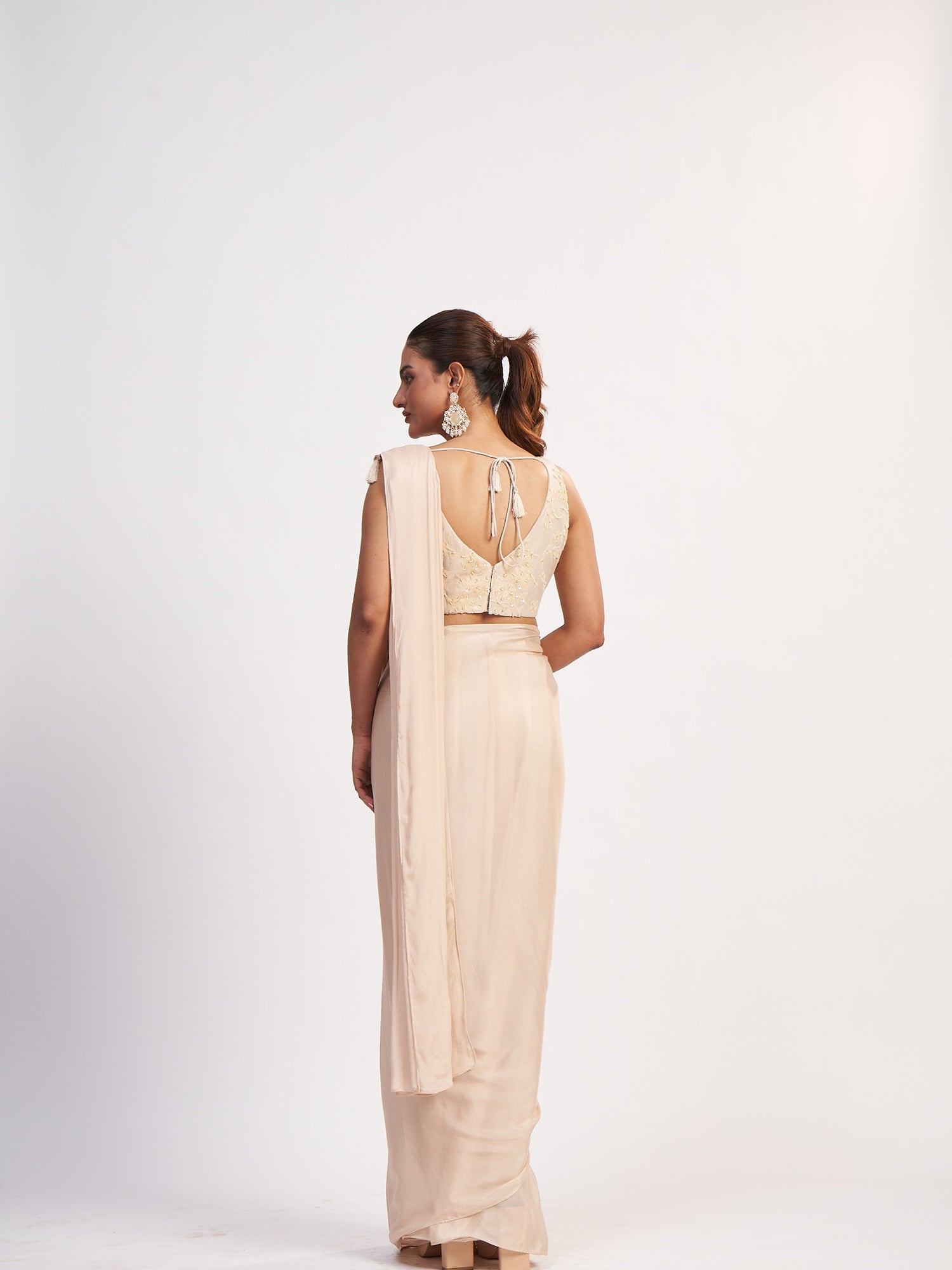 Cream Gold Indo-Western Pure Chinon Dress