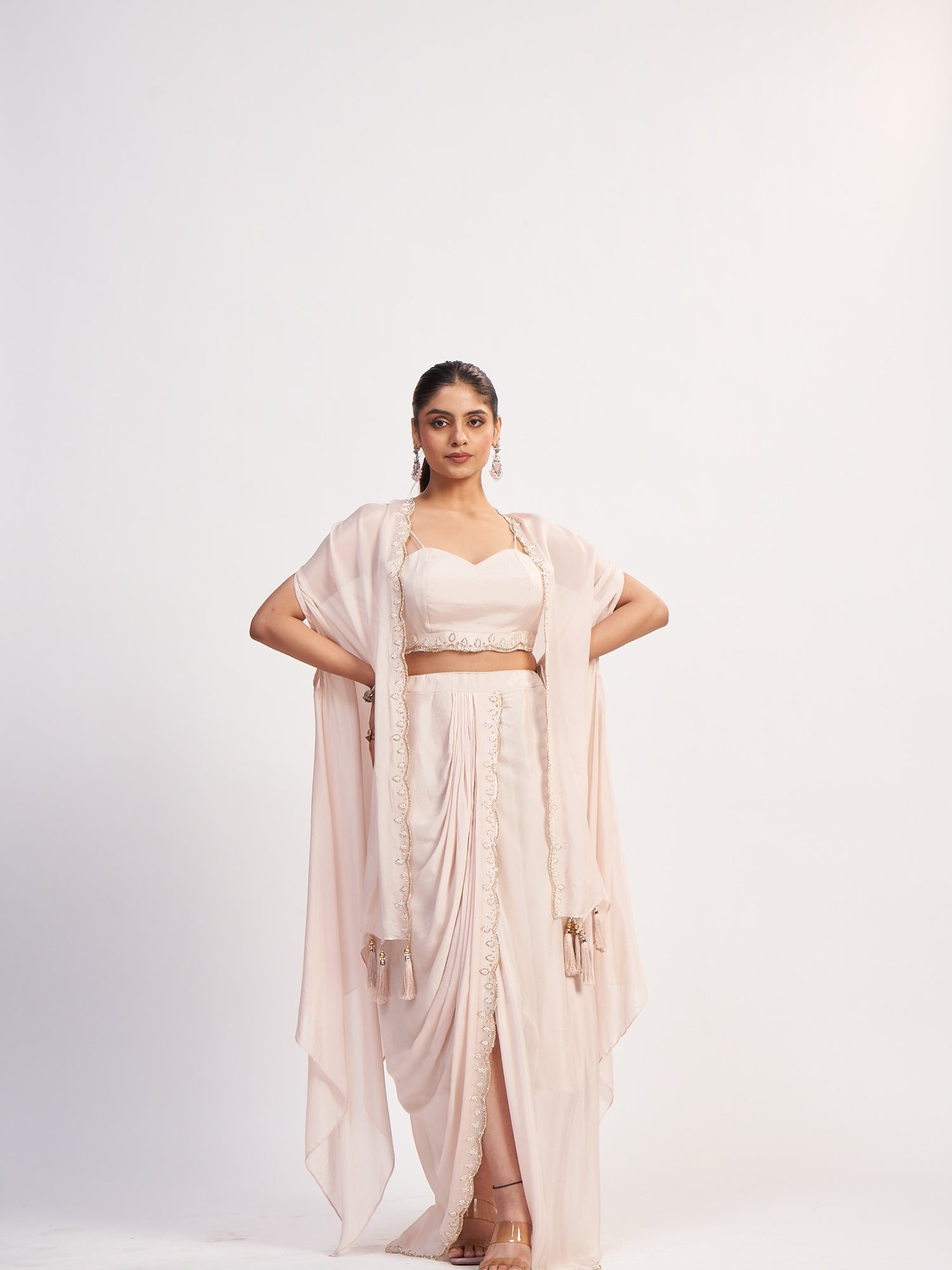 Light Pink Indo-Western Pure Chinon Dress