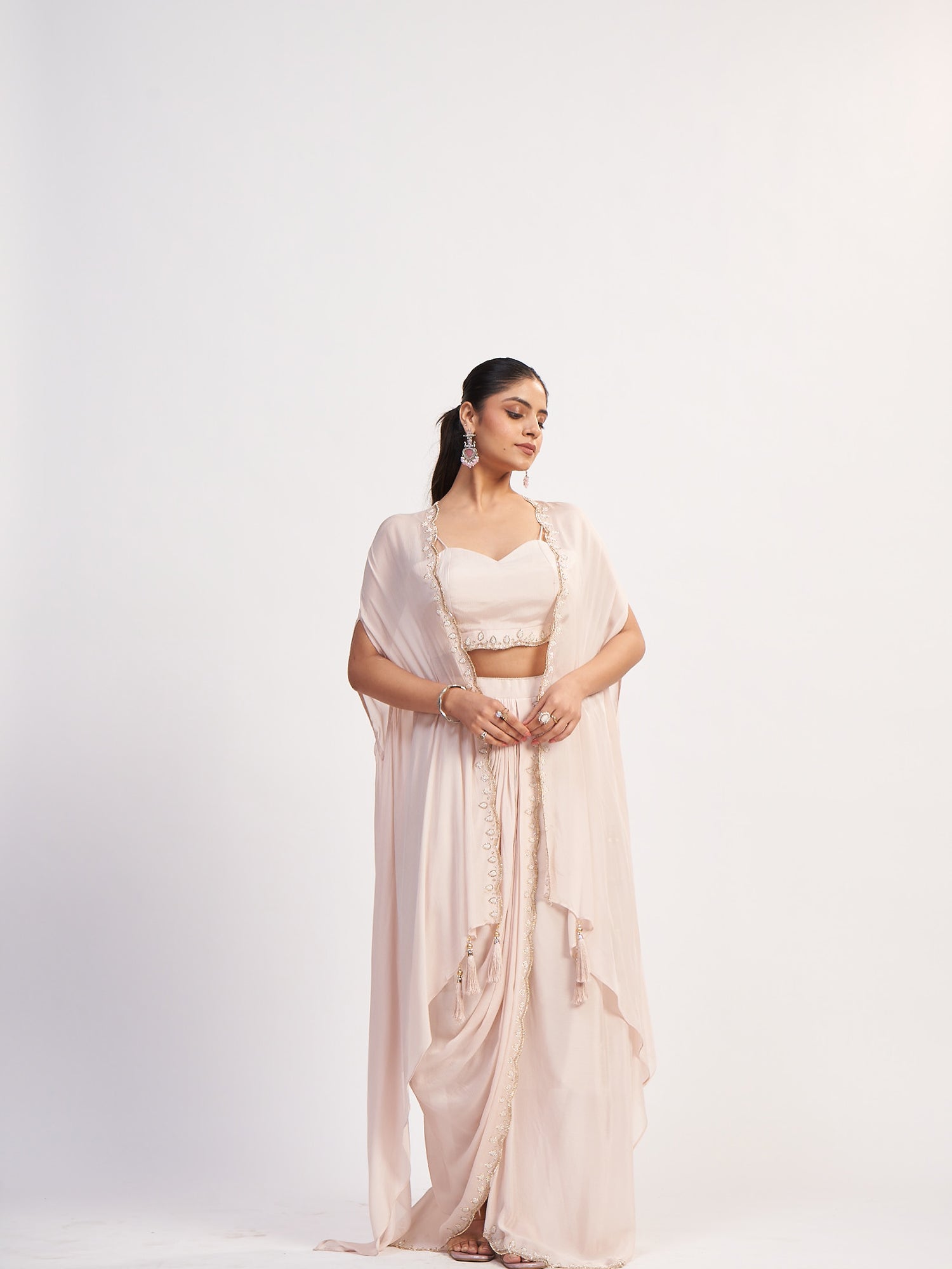 Light Pink Indo-Western Pure Chinon Dress