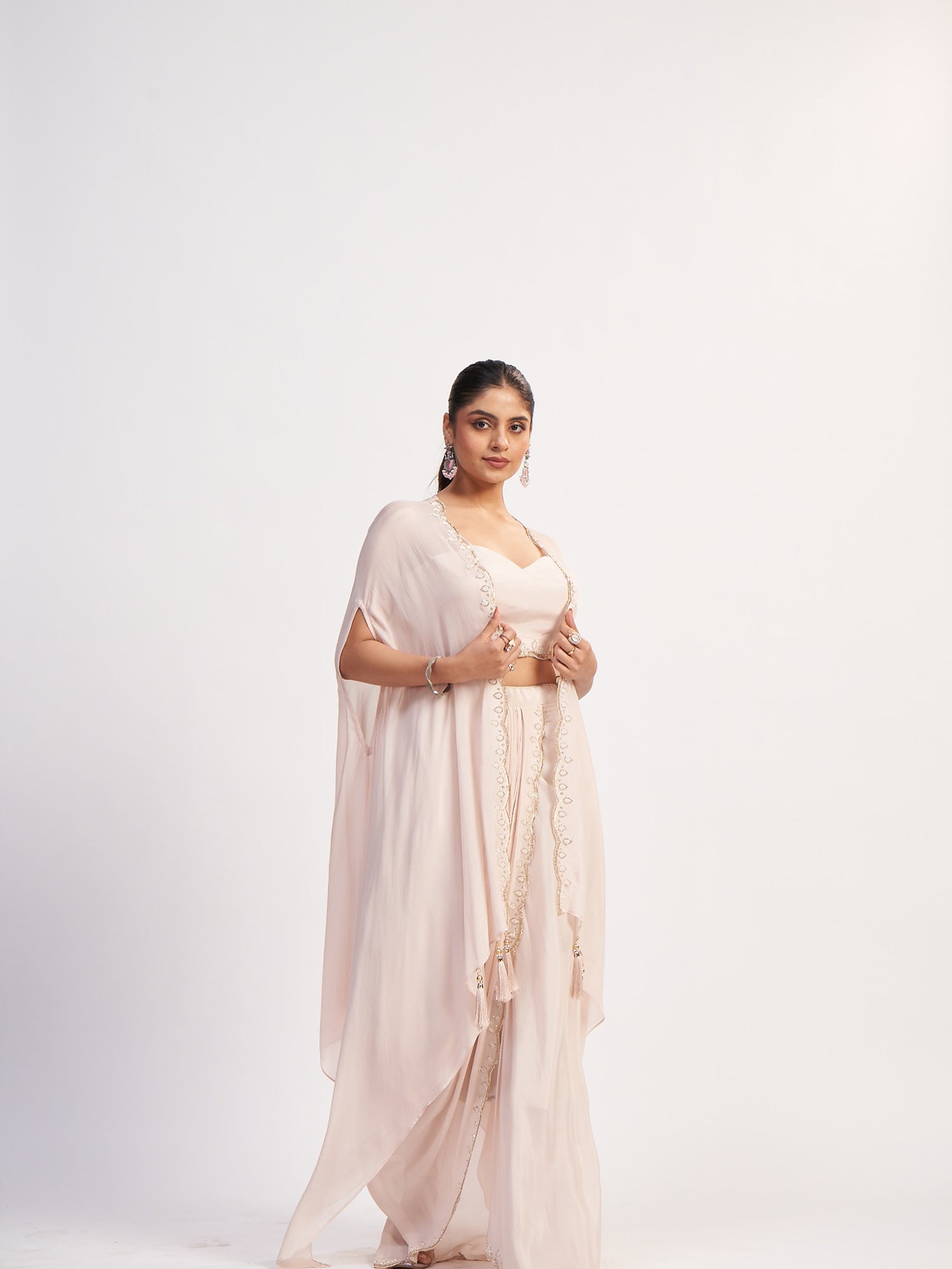 Light Pink Indo-Western Pure Chinon Dress