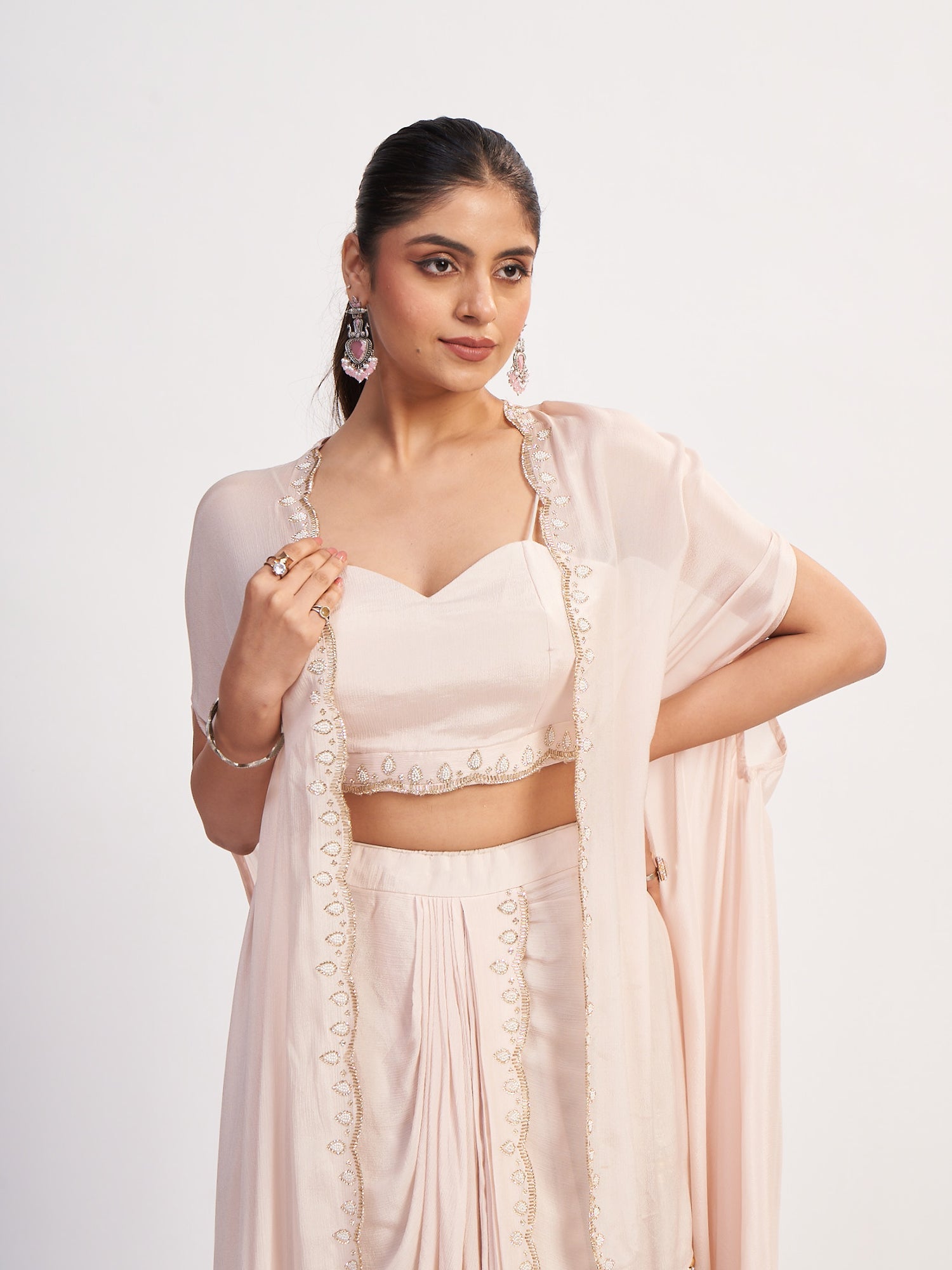 Light Pink Indo-Western Pure Chinon Dress