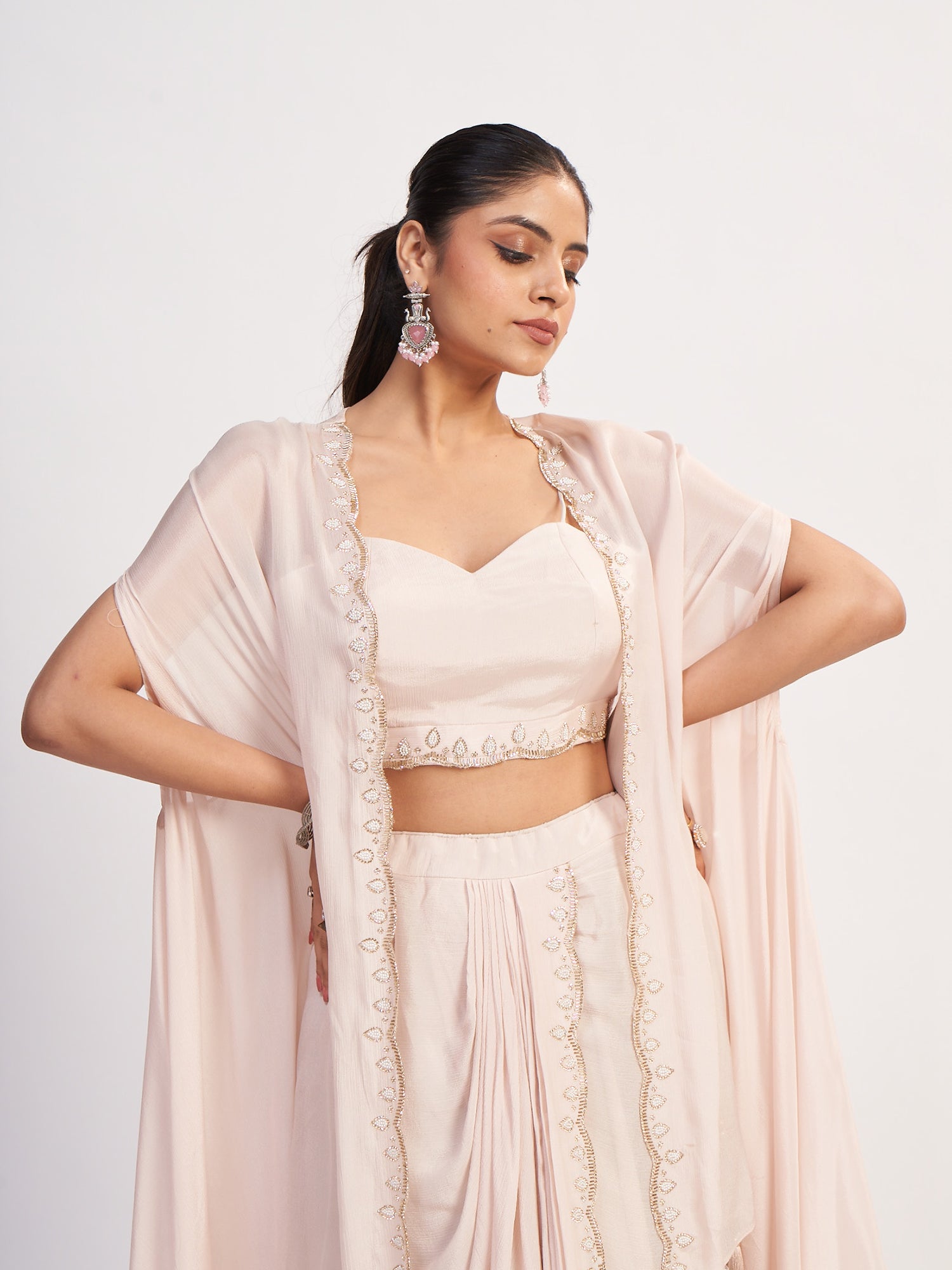 Light Pink Indo-Western Pure Chinon Dress