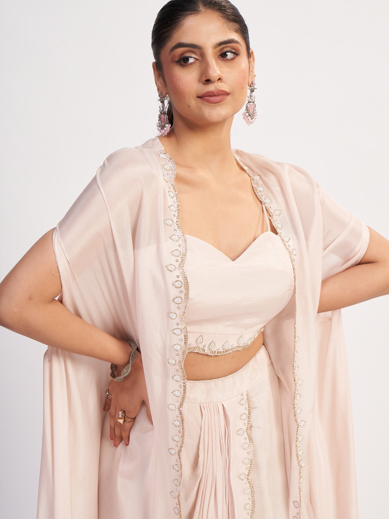 Light Pink Indo-Western Pure Chinon Dress