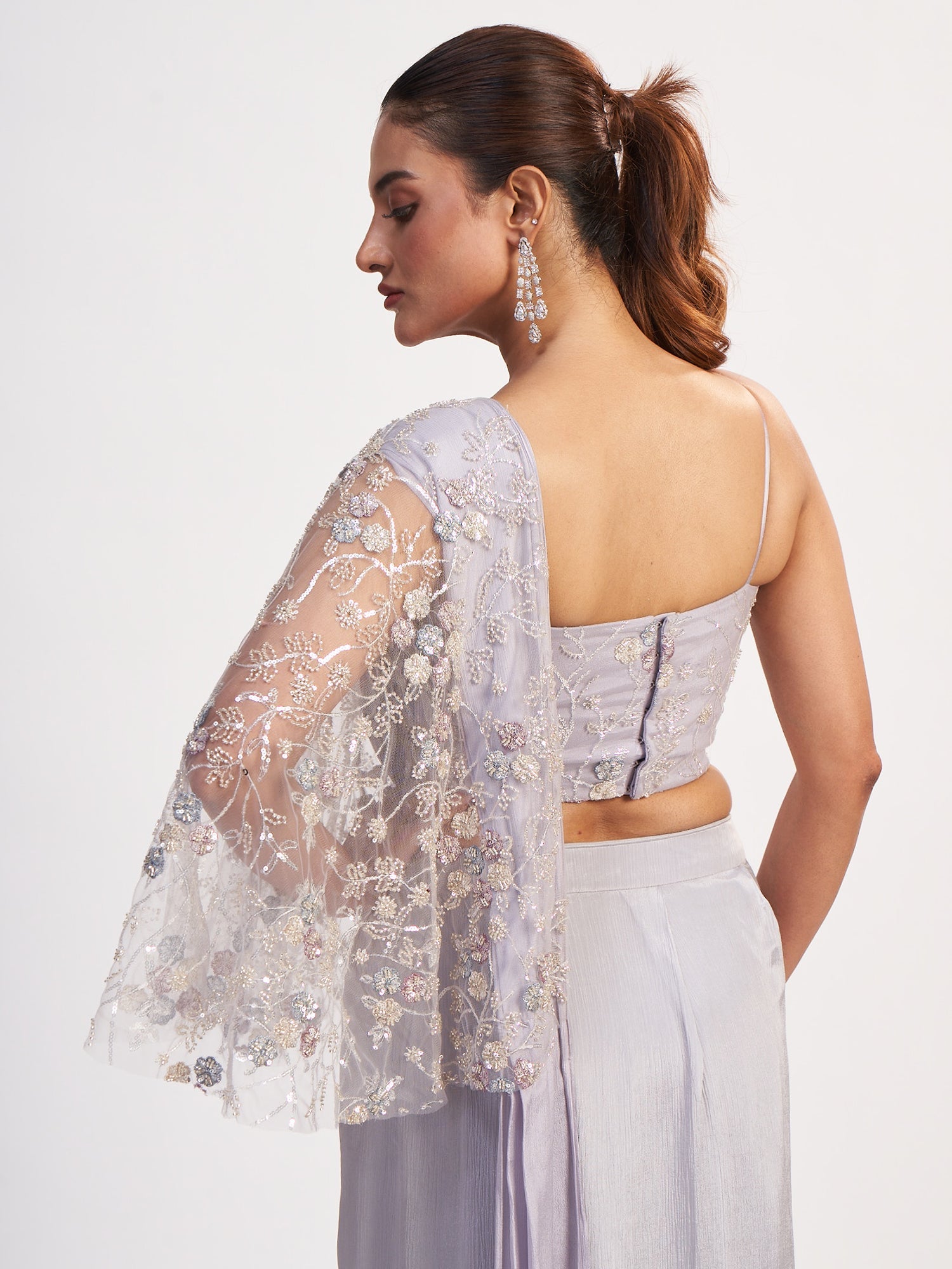 Light Lavender Indo-Western Pure Chinon Dress