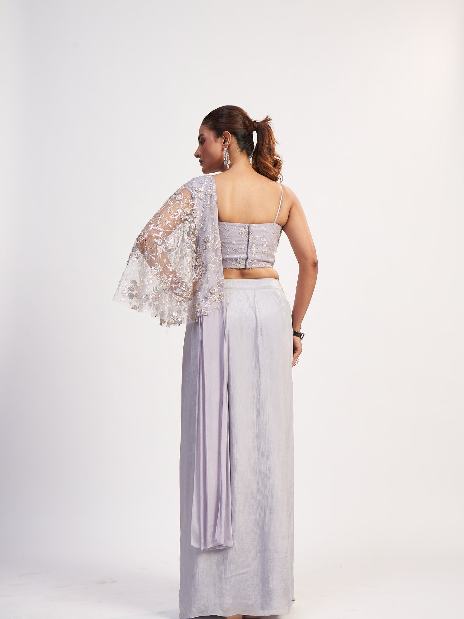 Light Lavender Indo-Western Pure Chinon Dress